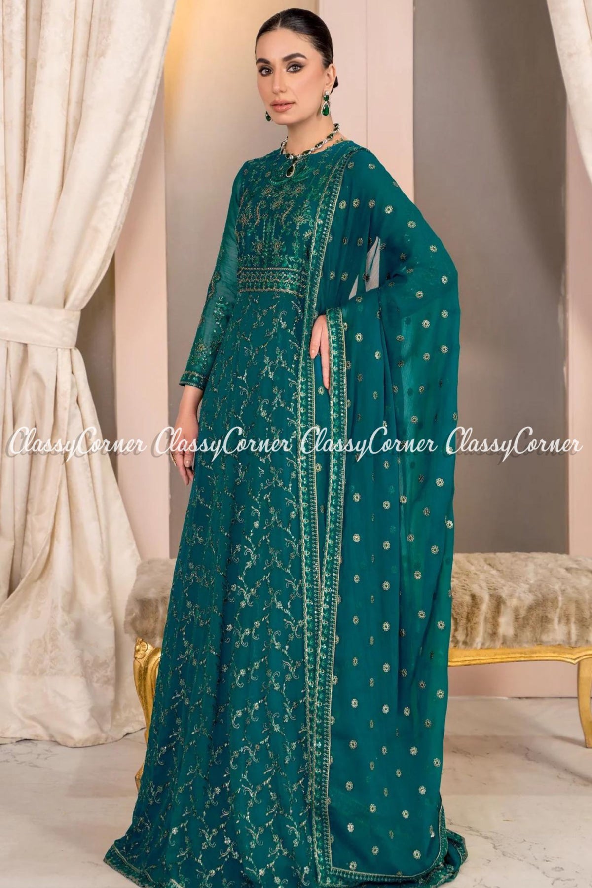 Zinc Chiffon Embroidered Pakistani Gown Saree