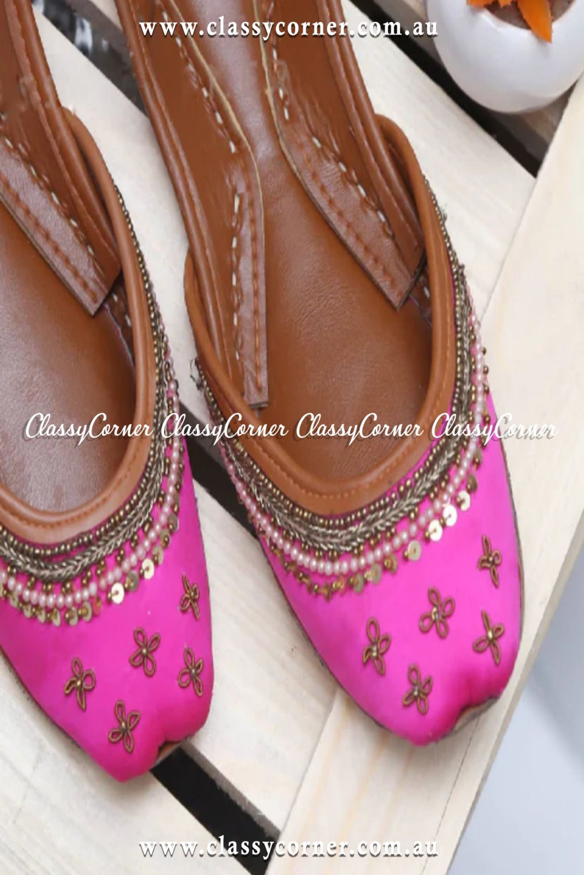 Pink Leather Khussa - Classy Corner