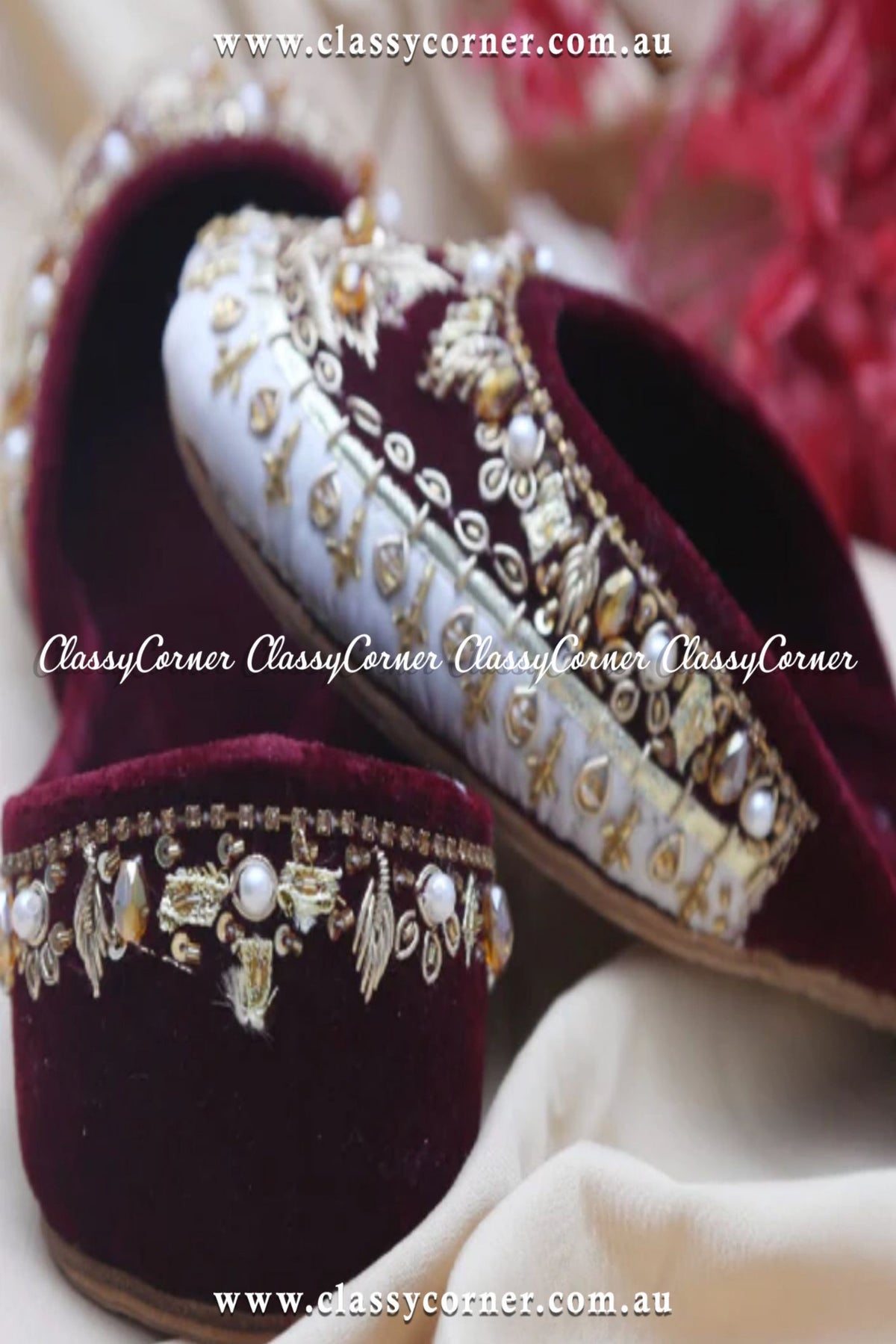 Deep Maroon Velvet Khussa - Classy Corner