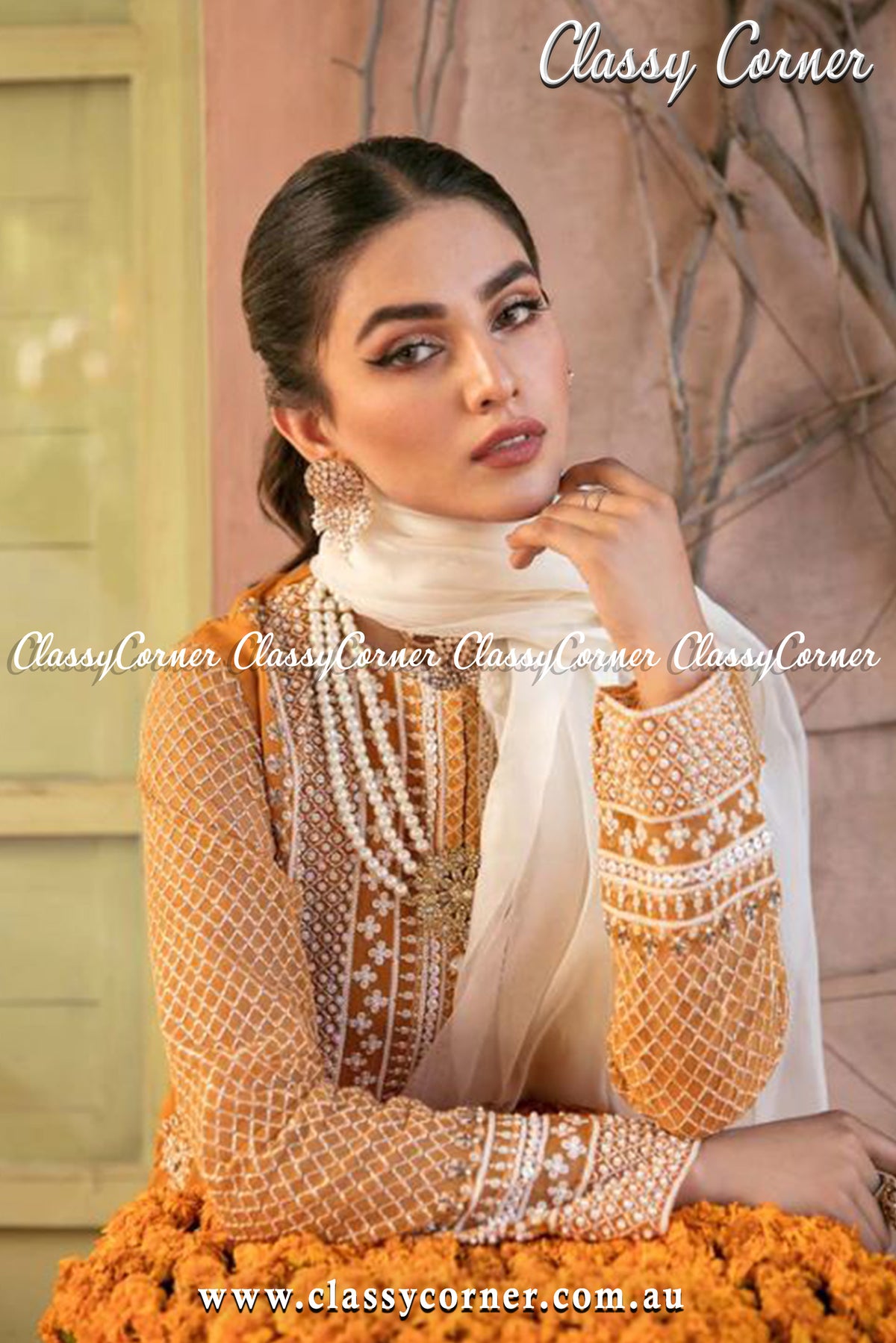 Yellow White Organza Pakistani Outfit - Classy Corner