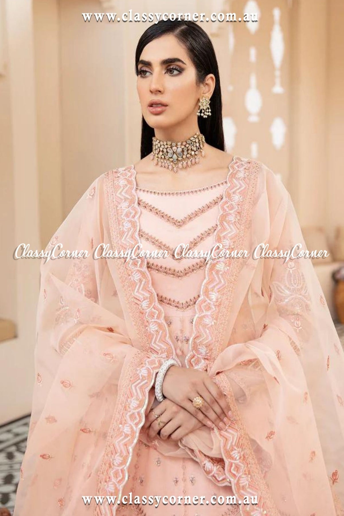 Regal Pink Organza Gown Outfit - Classy Corner