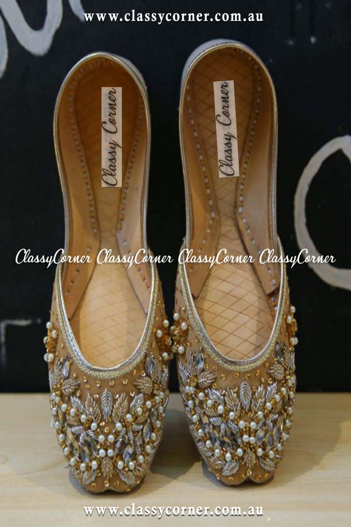 Embellished Golden Bridal Khussa - Classy Corner