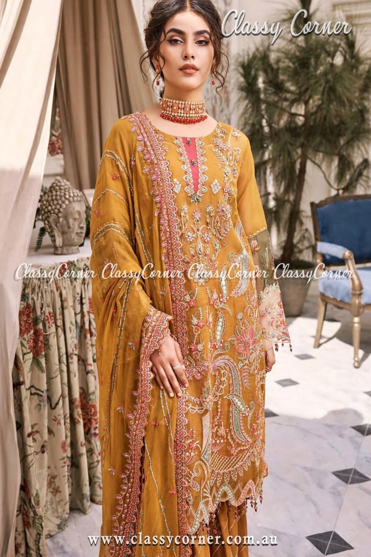 Pakistani Mustard Yellow Gharara Outfit