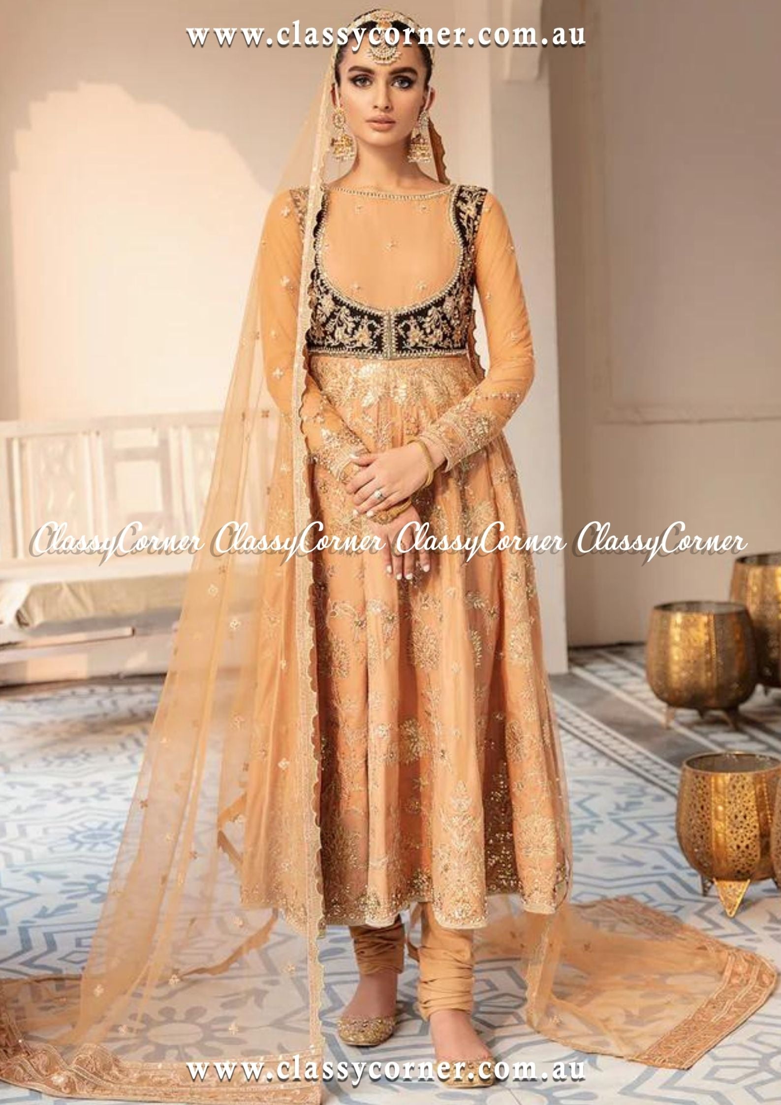 MariGold Net Pishwas Dress - Classy Corner