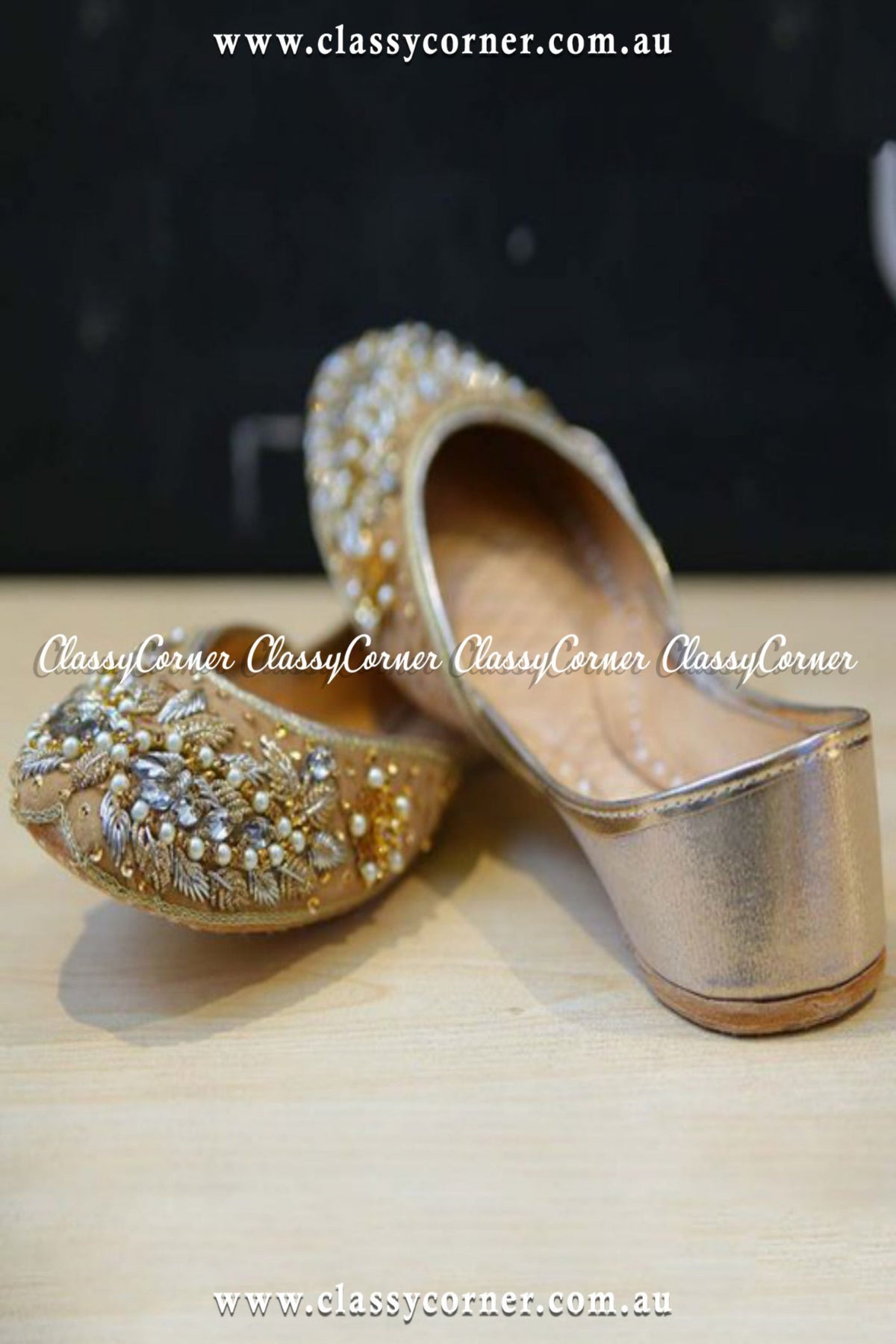 Embellished Golden Bridal Khussa - Classy Corner