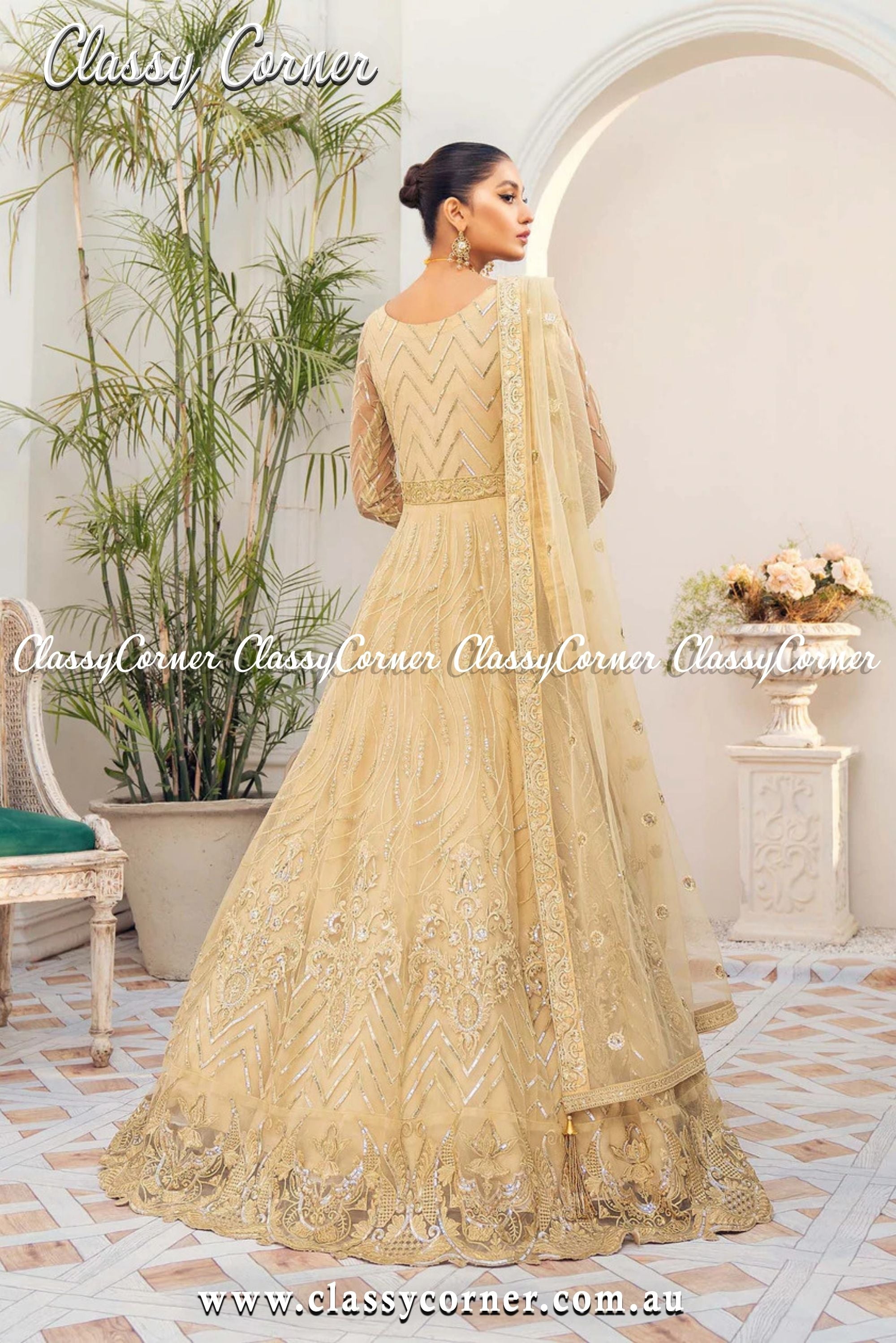 Yellow Gold Pakistani Formal Gown