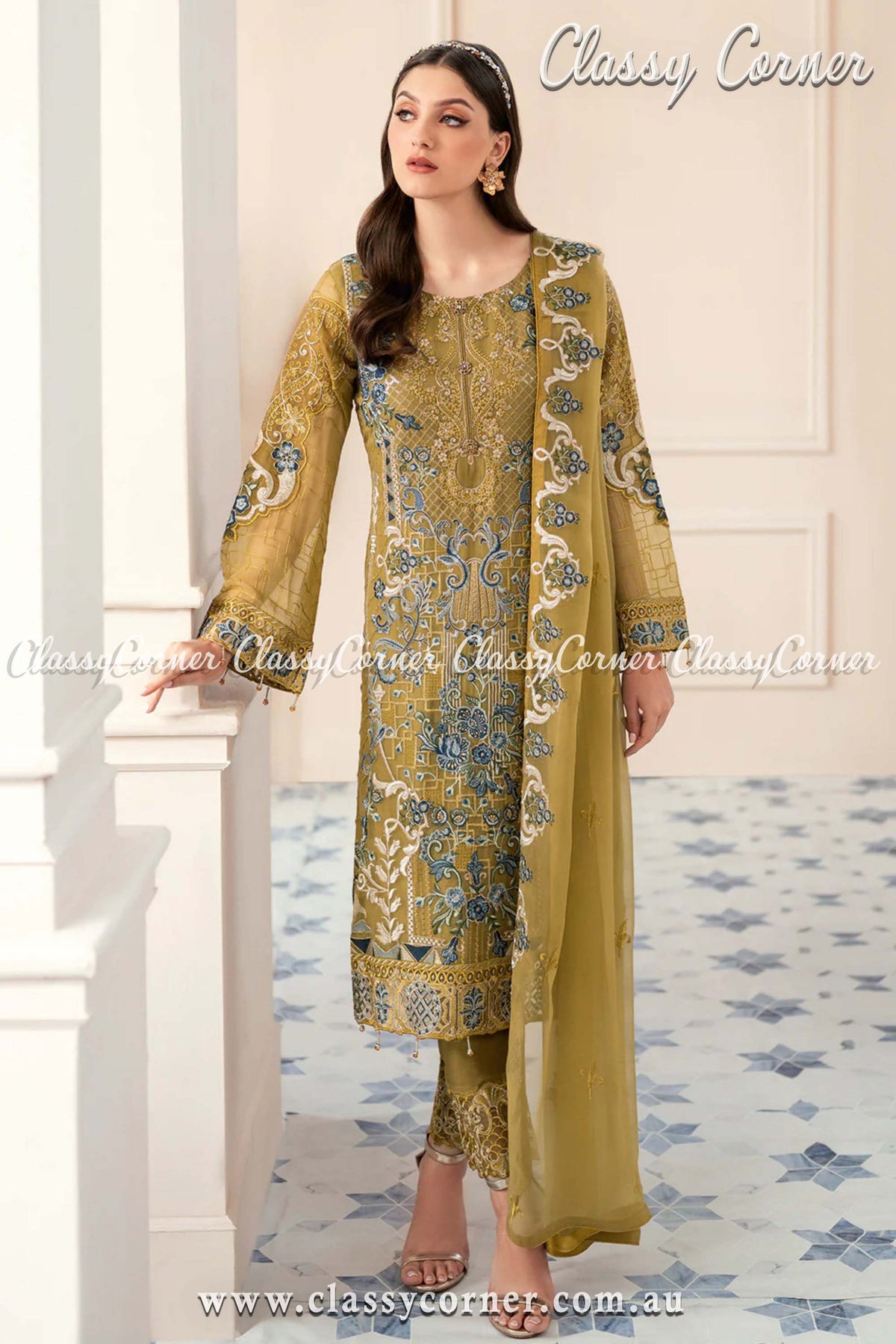 Elegant Chiffon Embroidered Party Dress - Classy Corner