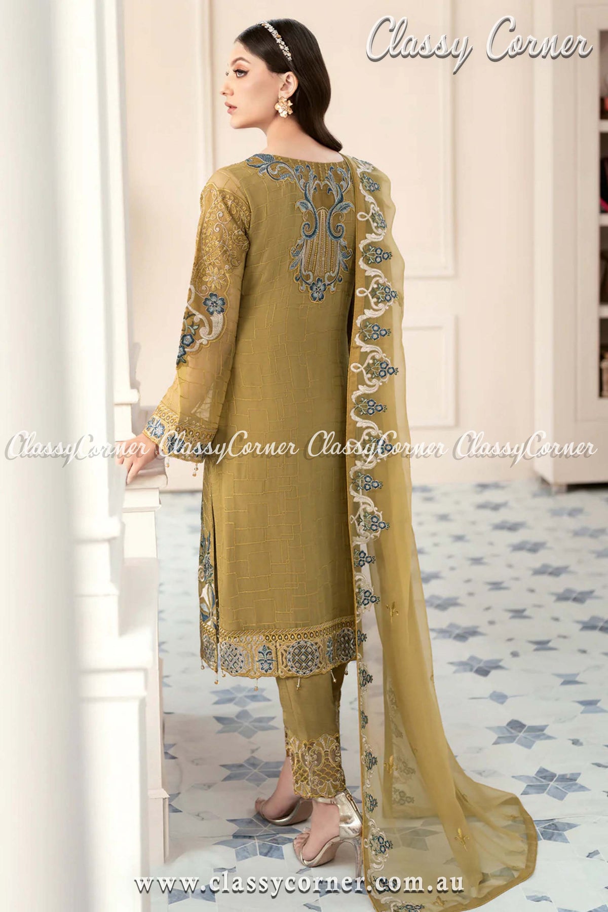 Elegant Chiffon Embroidered Party Dress - Classy Corner