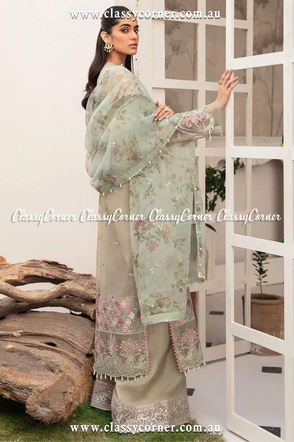 Aqua Blue Embroidered Eid Outfit - Classy Corner