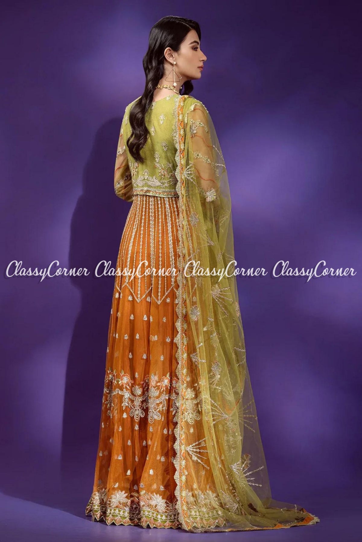 Green Orange Mehendi Night Gown