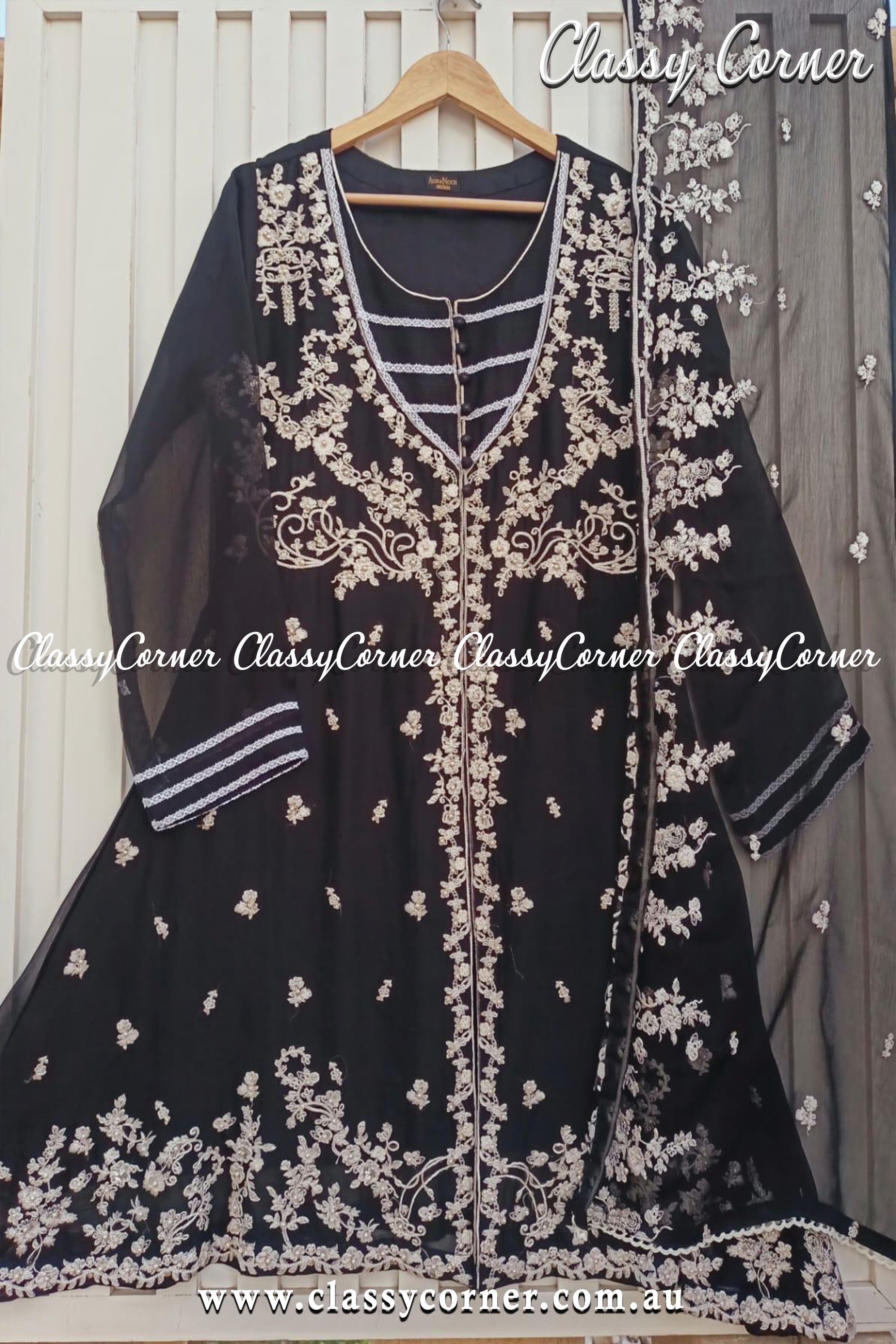 Agha Noor Black Chiffon 2pc - Classy Corner