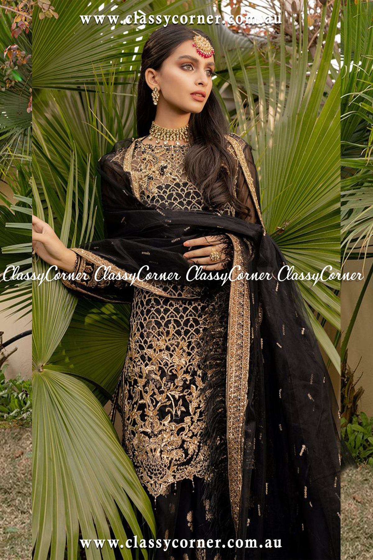 Black Golden Sharara Dupatta - Classy Corner