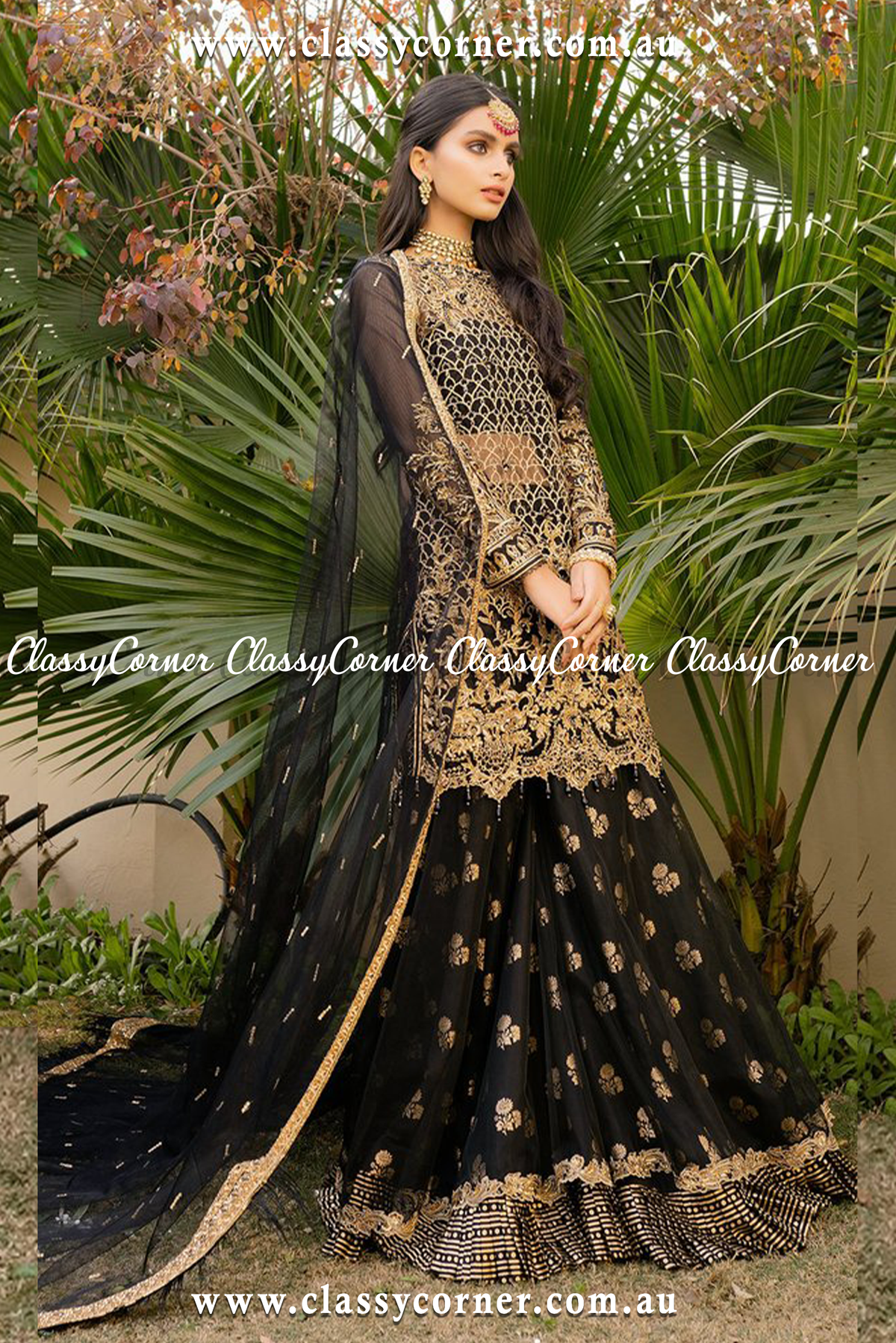 Black dress with outlet golden dupatta