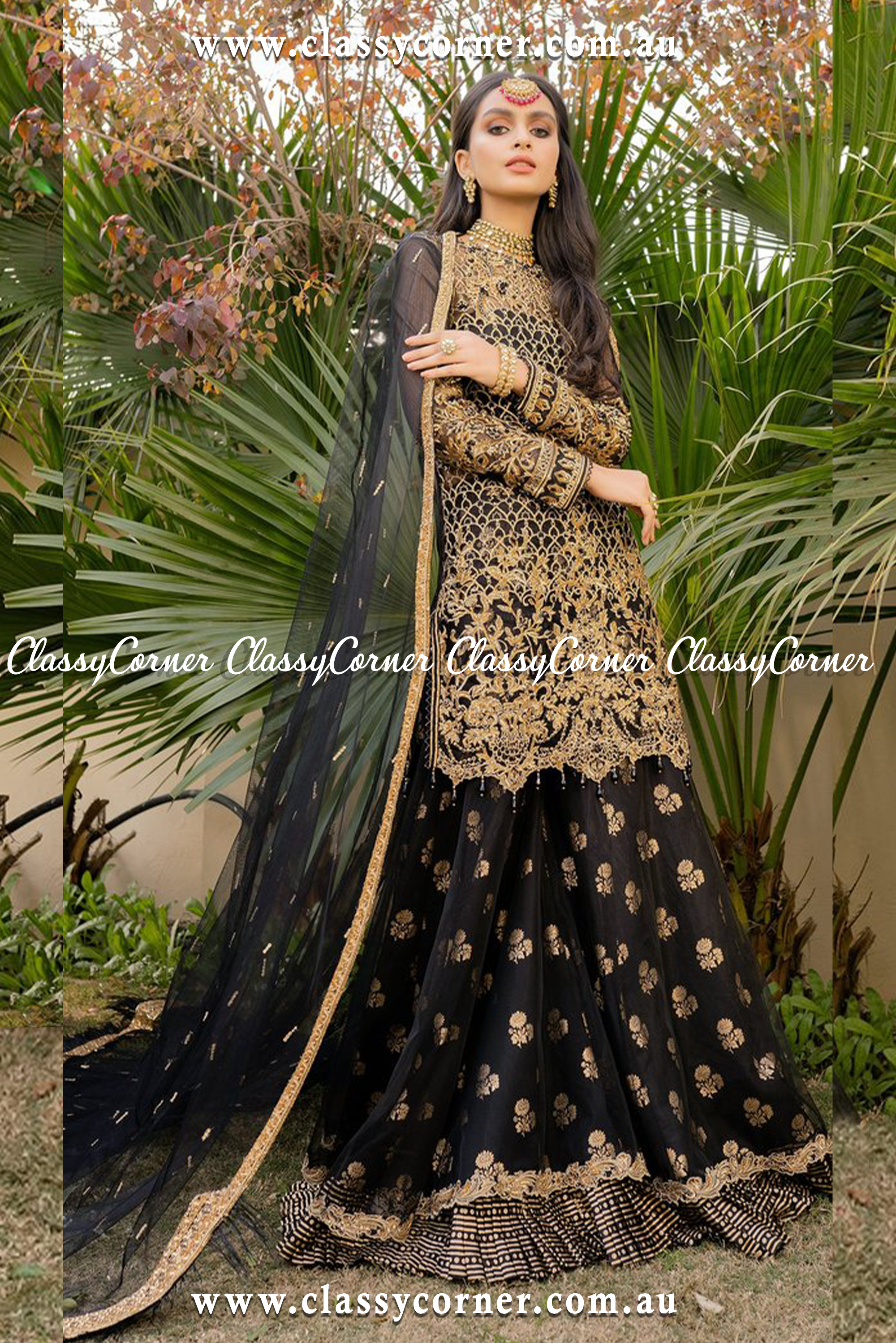 Black Golden Sharara Dupatta - Classy Corner