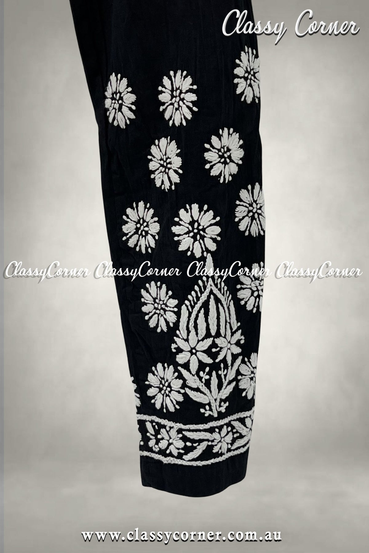 Black White Embroidered Trouser - Classy Corner