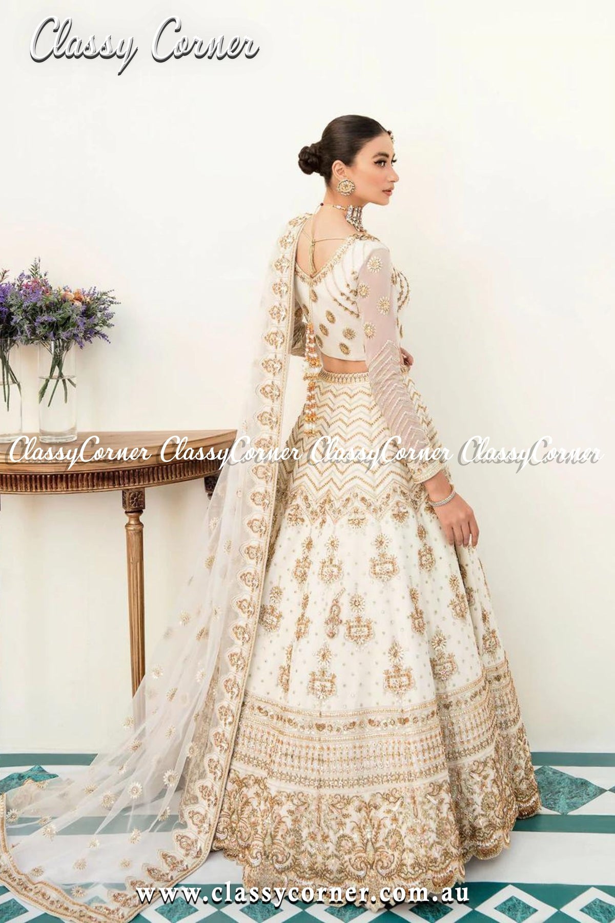 Gold White Wedding Lehenga - Classy Corner