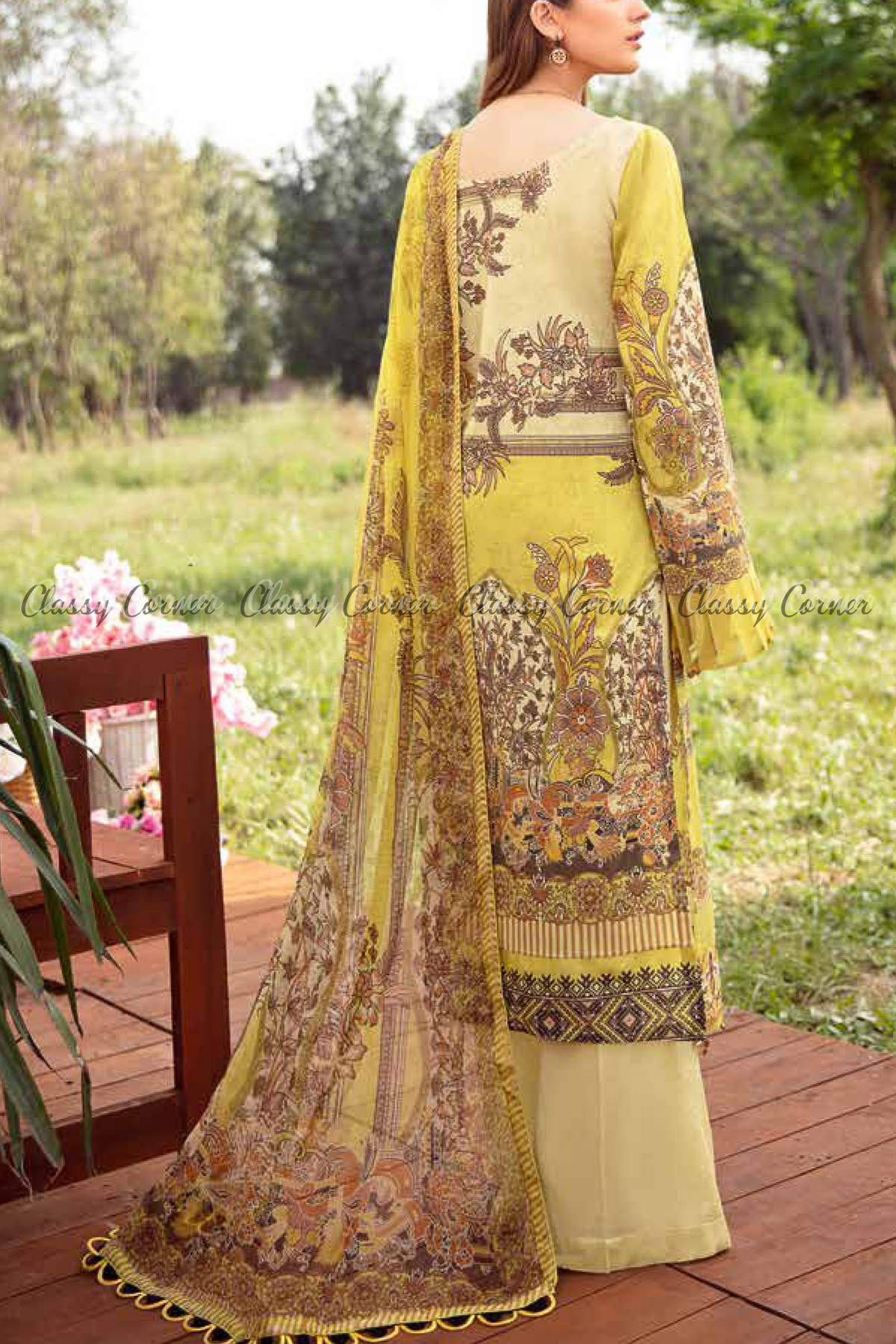 Yellow Lawn Pakistani Formal Salwar Kameez - Classy Corner