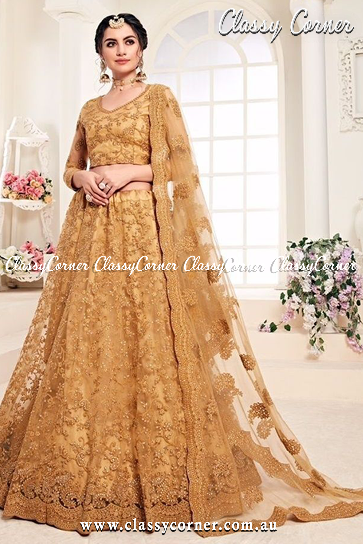 Golden Lehenga Dupatta - Classy Corner