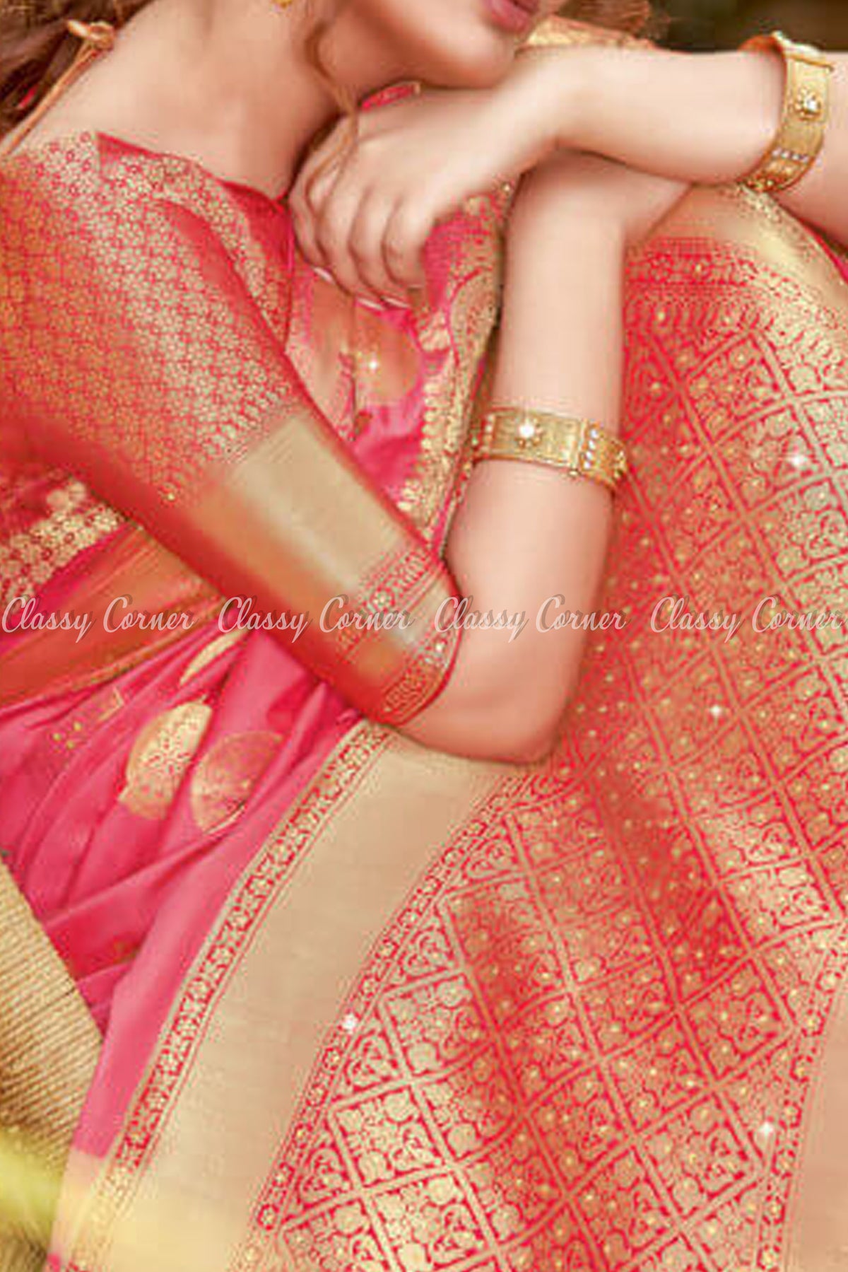 Gorgeous Pink Achal and Body Silk Saree - Classy Corner