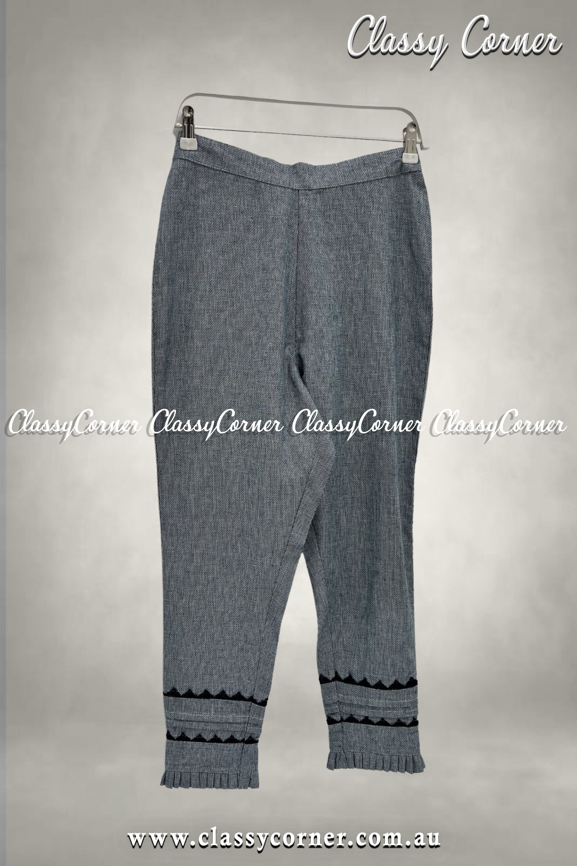 Gray Black Lace Border Design Trouser - Classy Corner