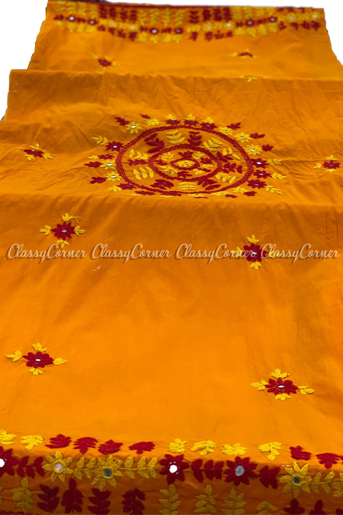 Green Orange Hand Embroidered Cotton Salwar Kameez Set - Classy Corner