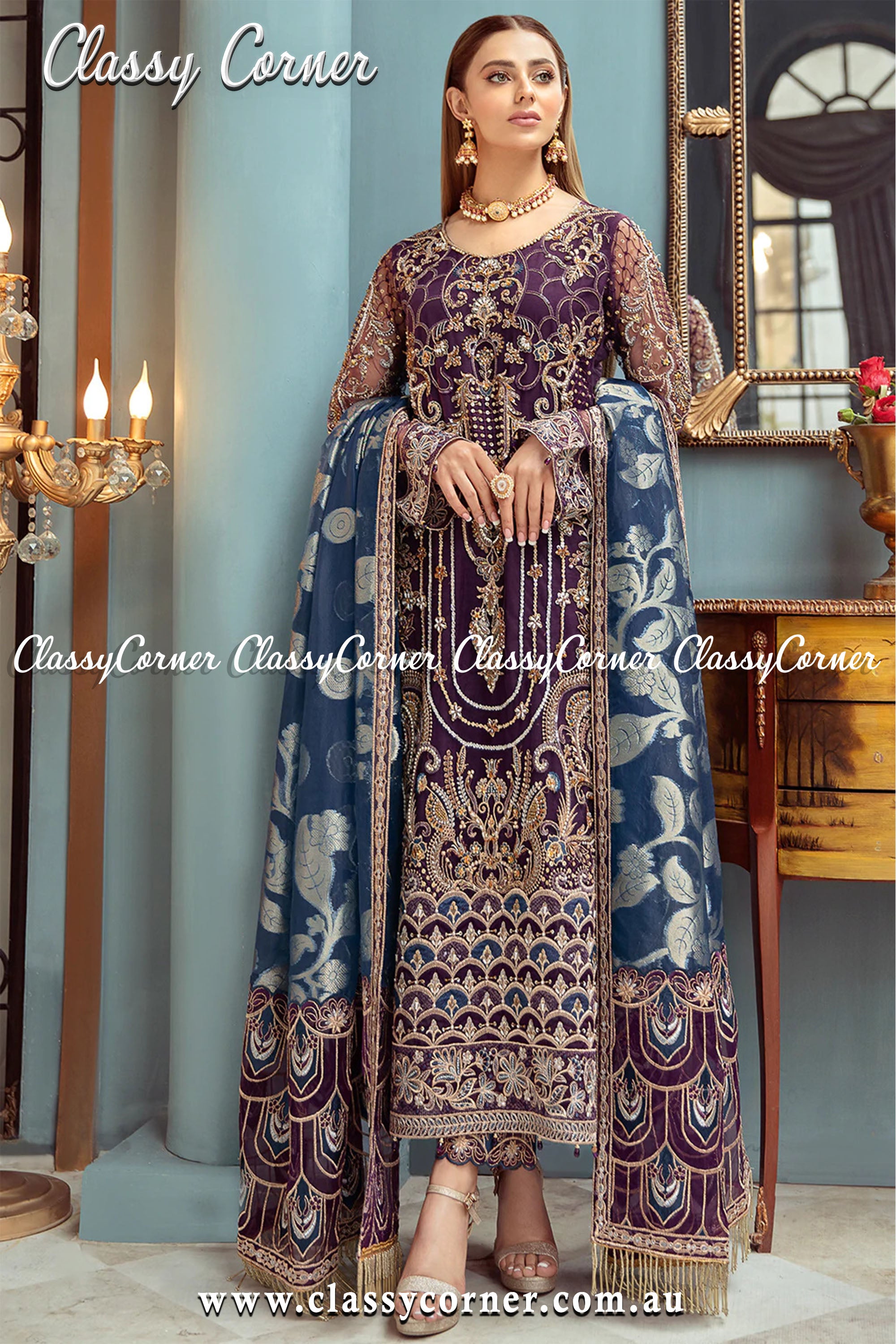 Purple party dresses on sale pakistani