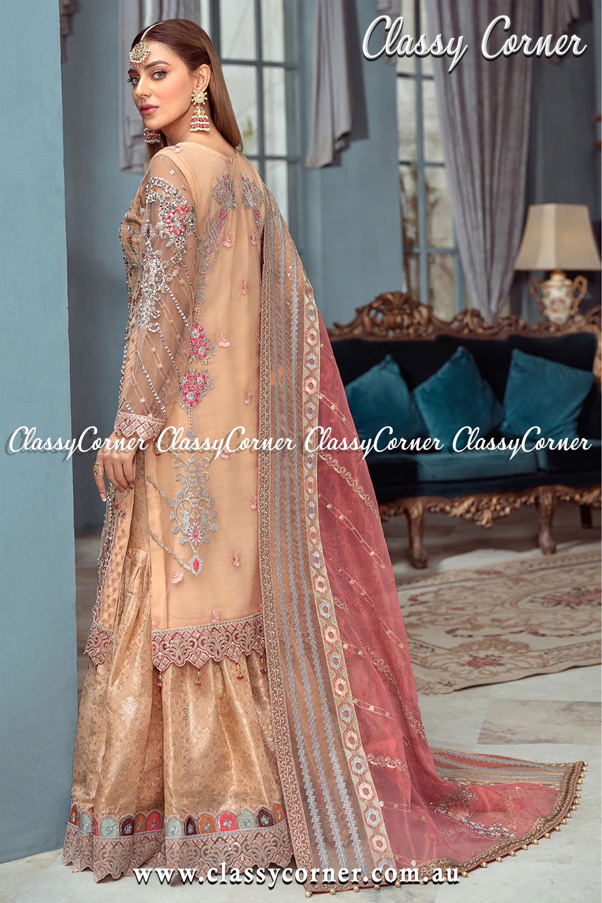 Beige Pink Pakistani Outfit - Classy Corner