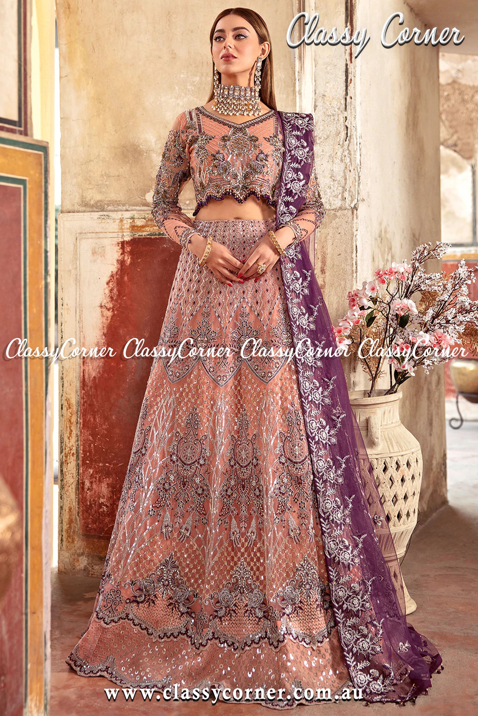 Pakistani Bridal Lehenga Collection: Traditional Elegance Meets Modern Style  Tagged Pink - Classy Corner