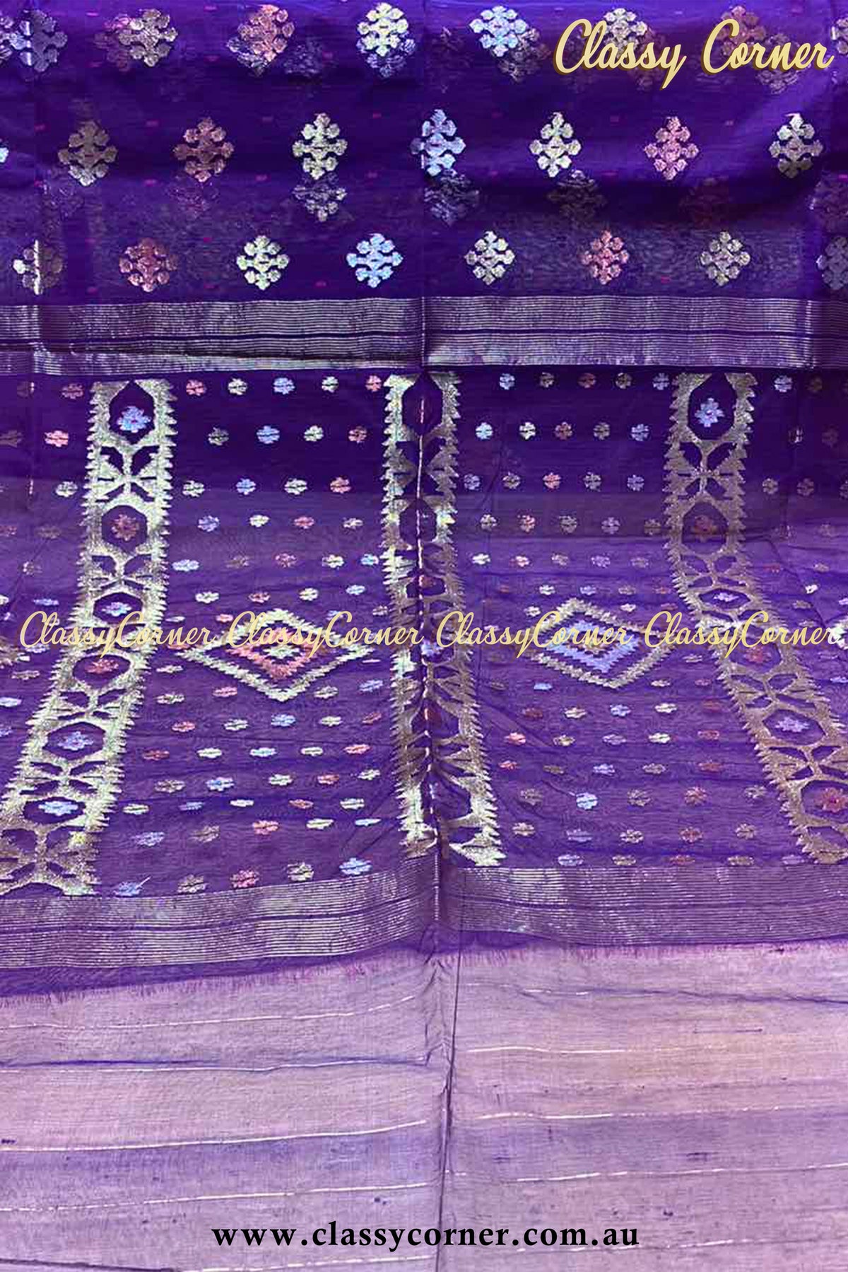 Indigo Purple Jamdanee Saree - Classy Corner