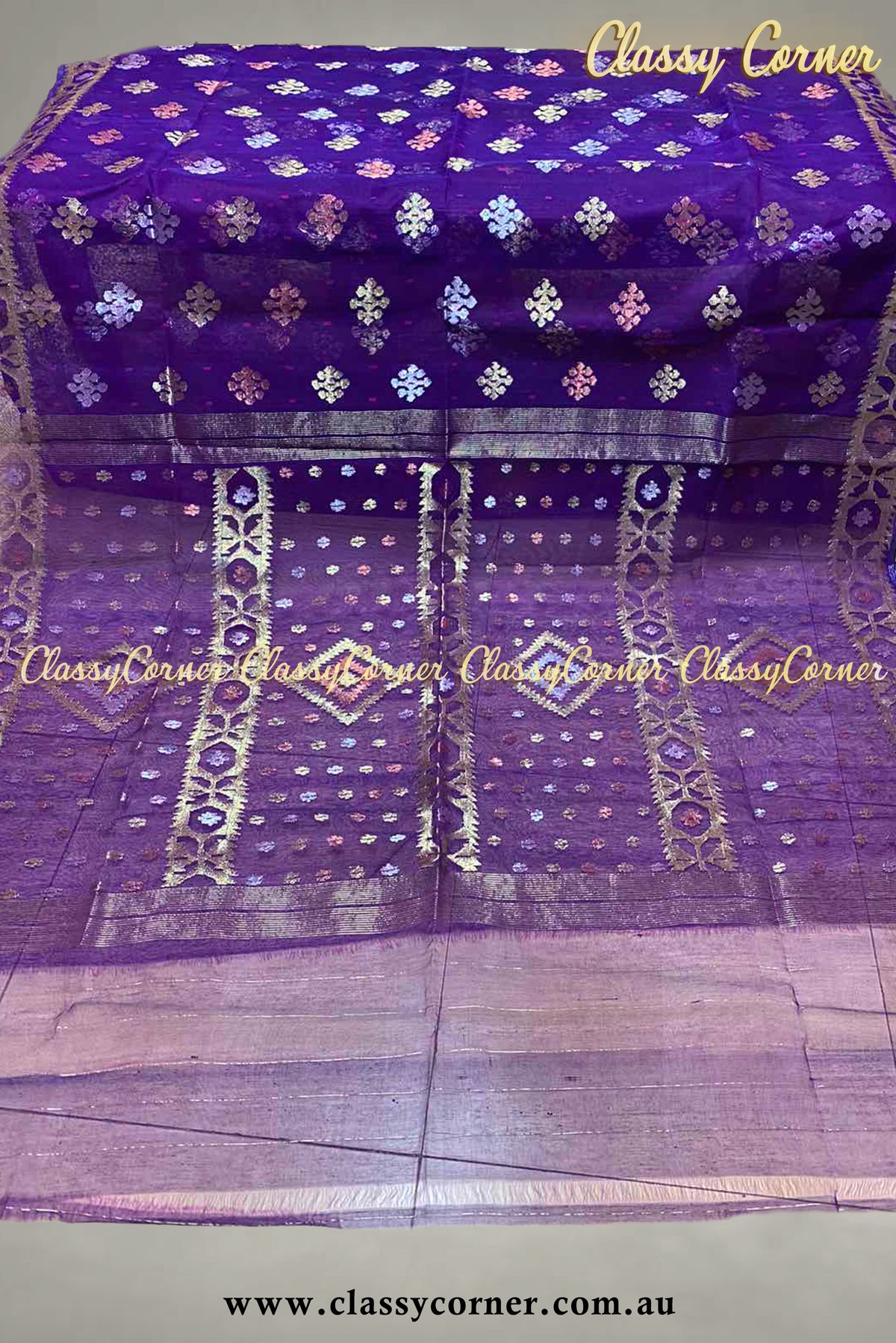 Indigo Purple Jamdanee Saree - Classy Corner