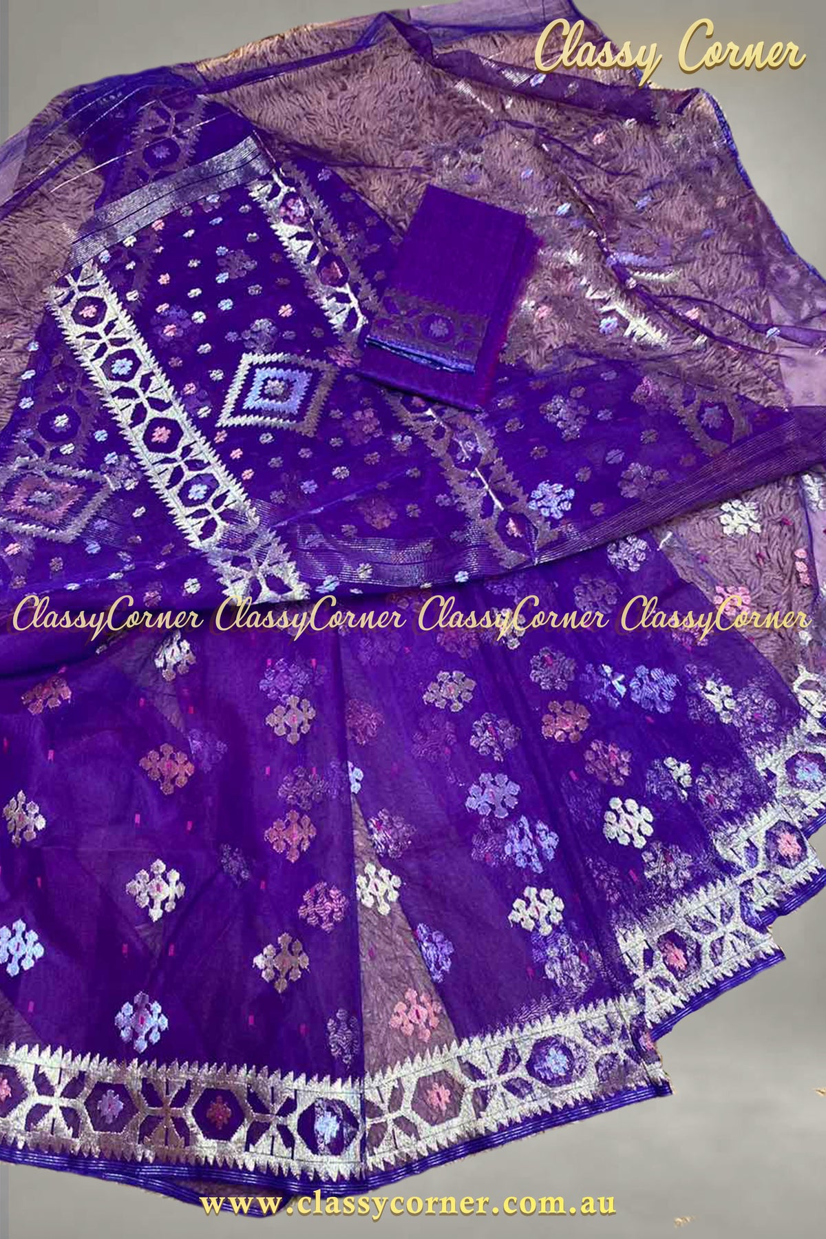 Indigo Purple Jamdanee Saree - Classy Corner