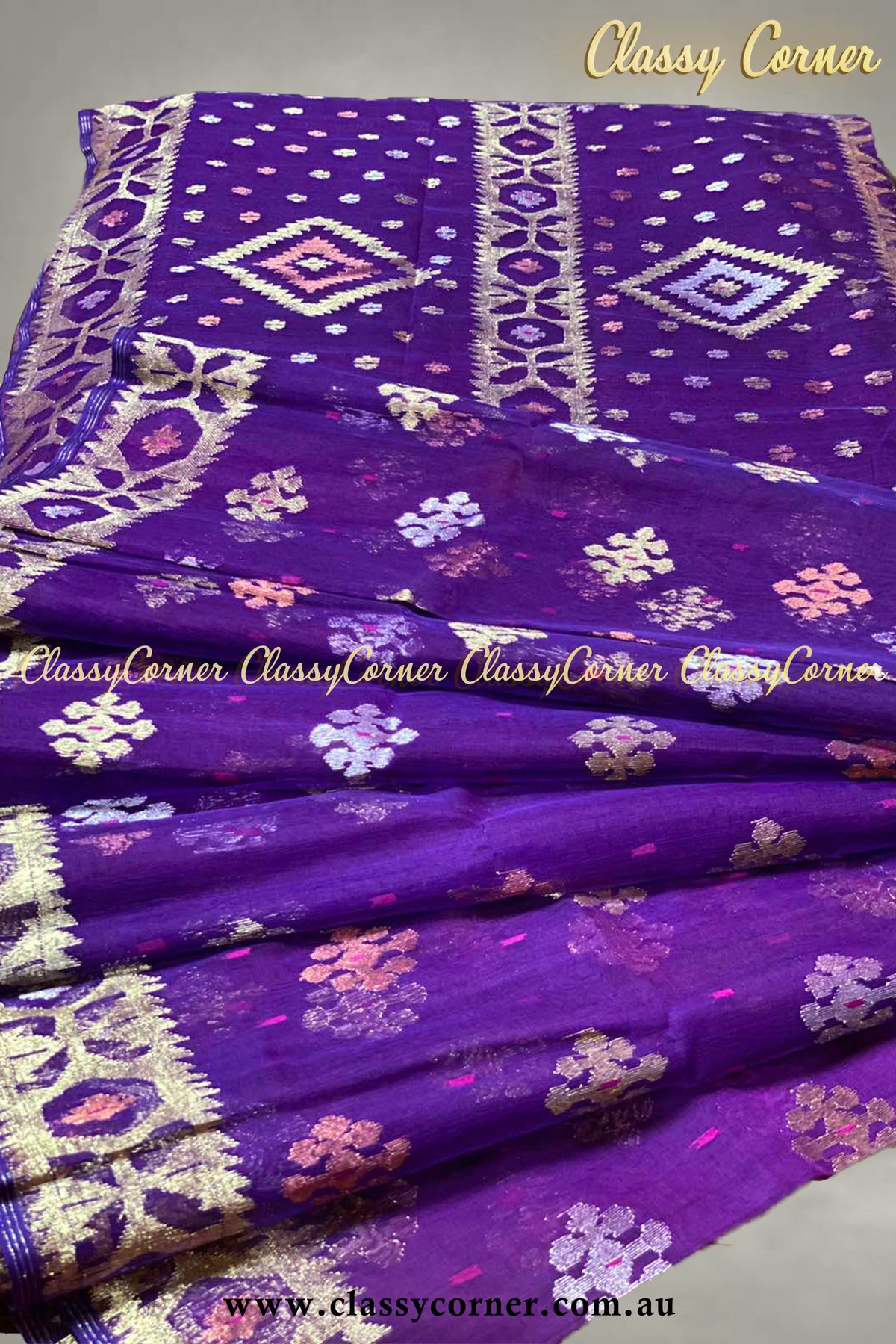 Indigo Purple Jamdanee Saree - Classy Corner