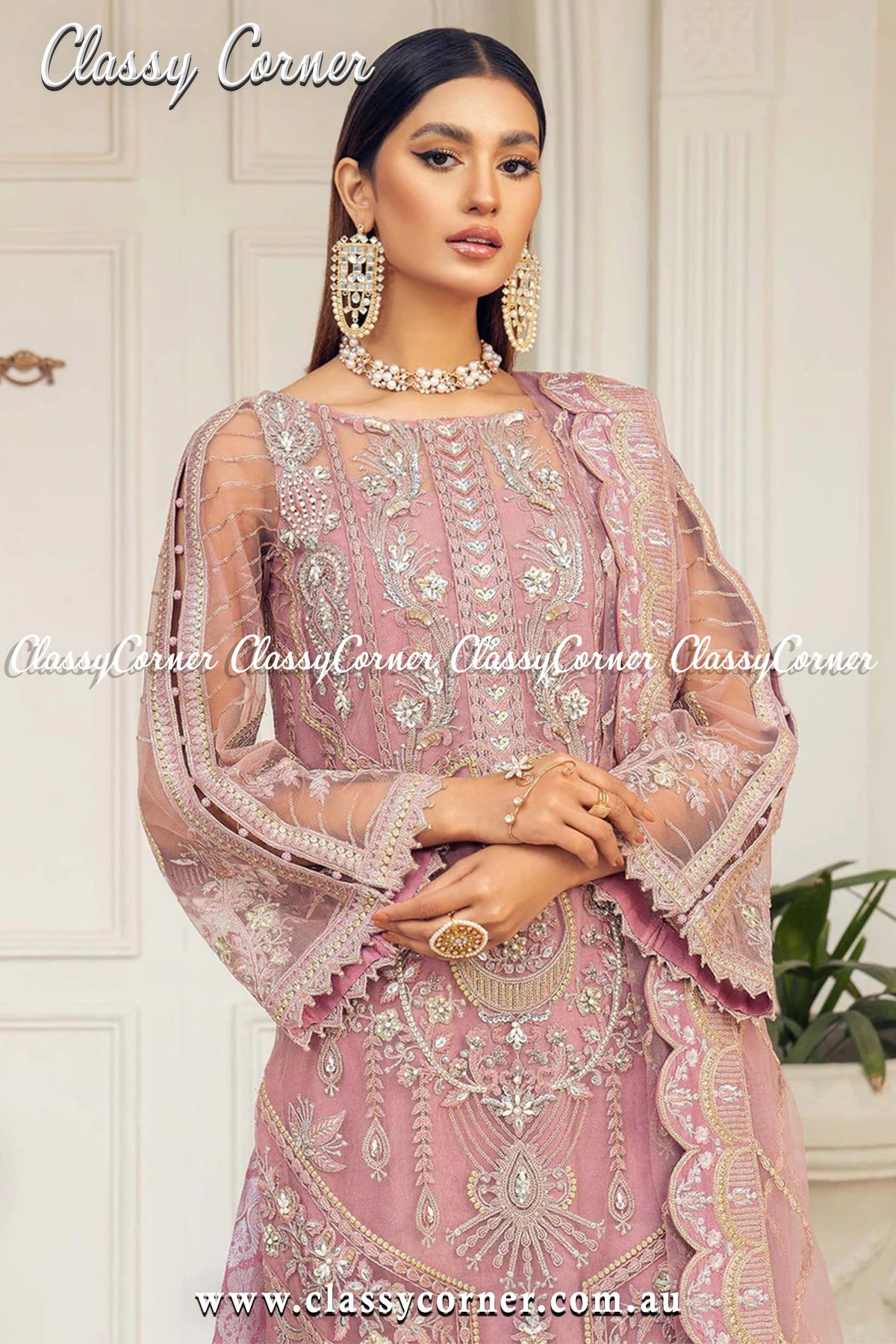 Silver Pink Pakistani Sharara Outfit - Classy Corner