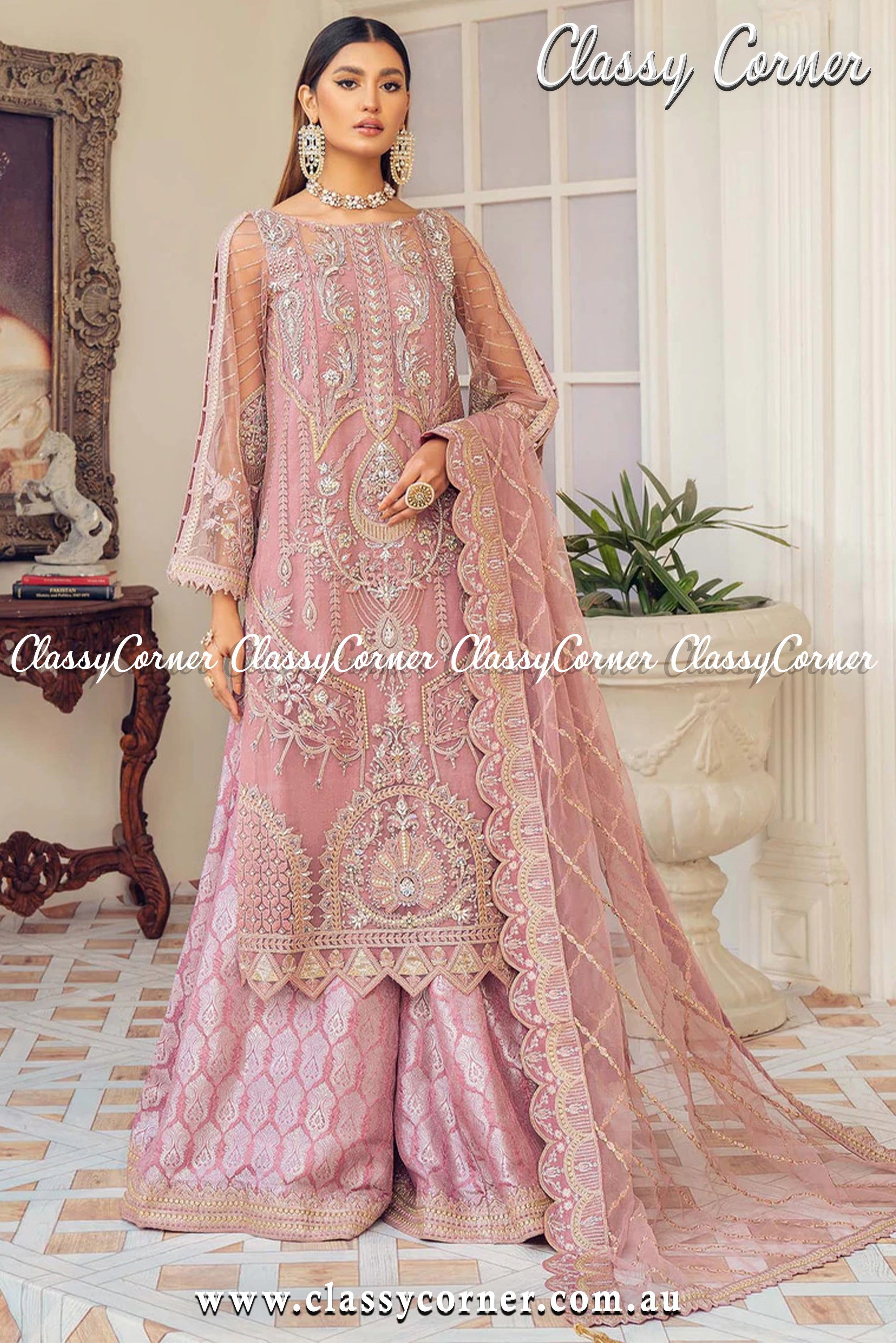 Silver Pink Pakistani Sharara Outfit - Classy Corner