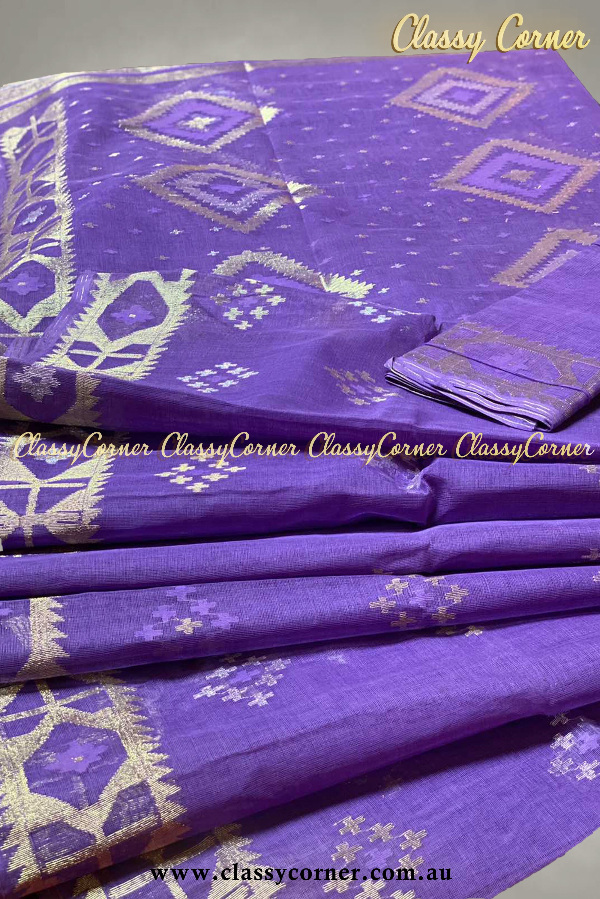 Purple Muslin Handwoven Saree With Jamdani Designs – Charukriti