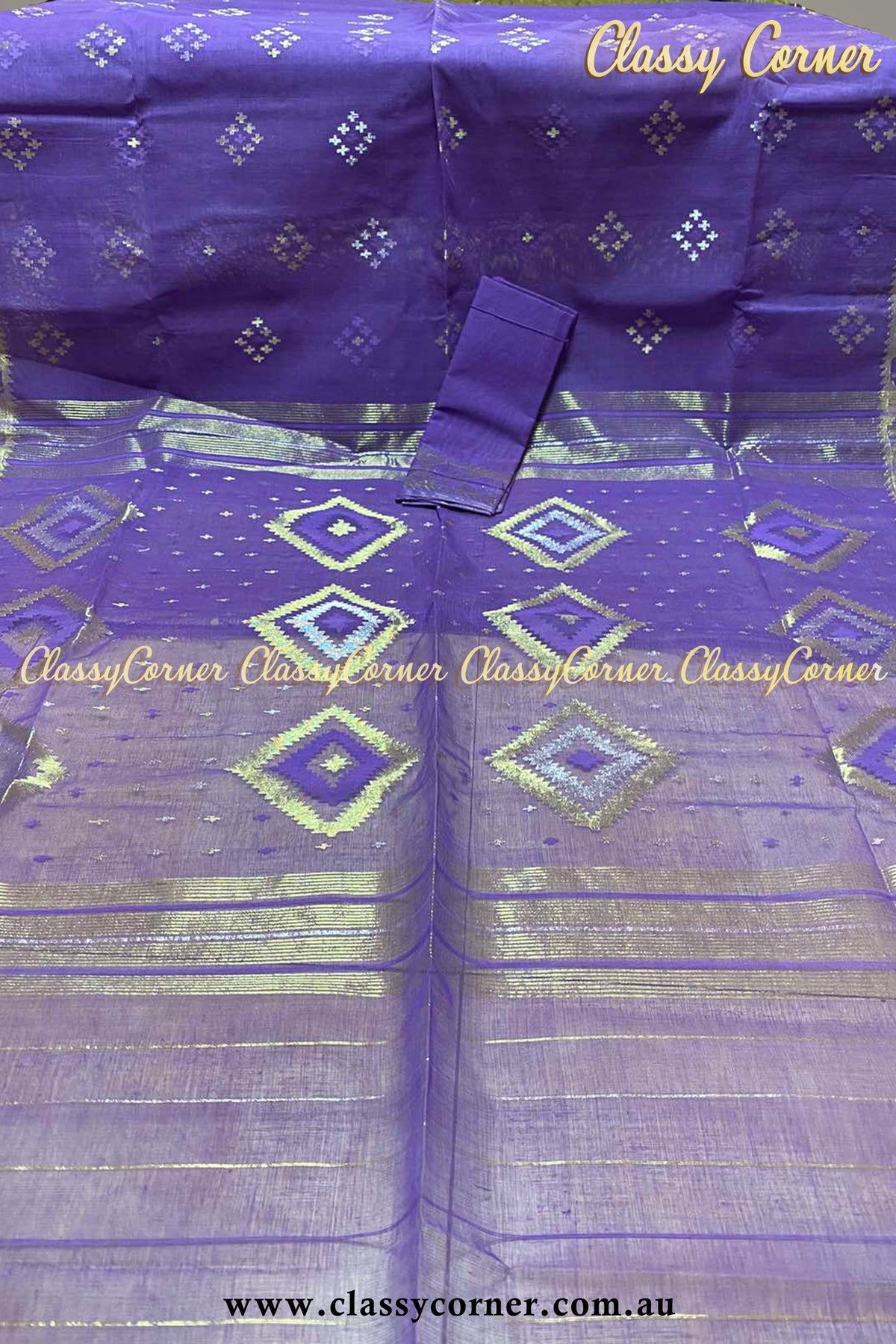 Lavender Gold Jamdani Saree - Classy Corner