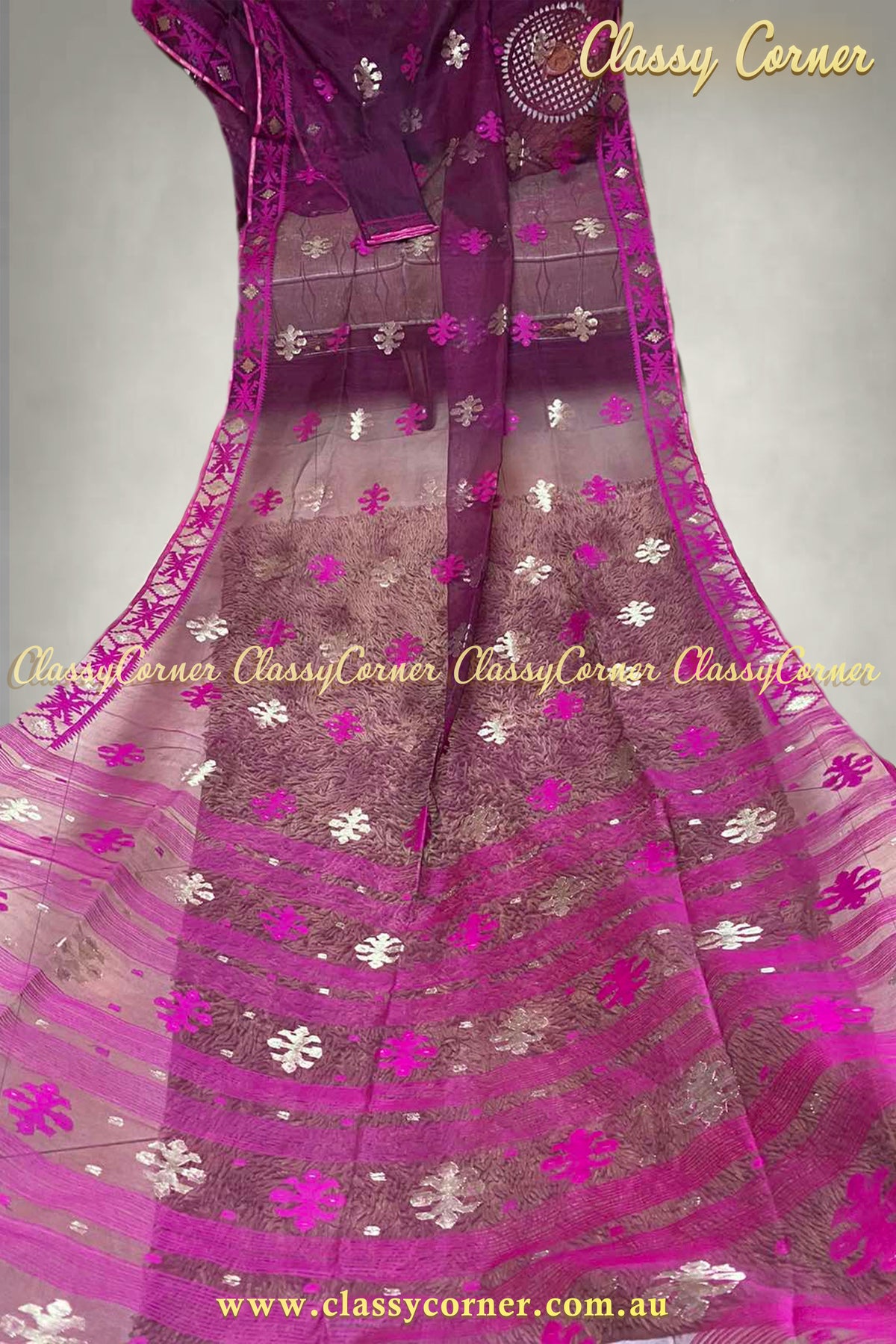 Magenta Hot Pink Jamdanee Saree - Classy Corner