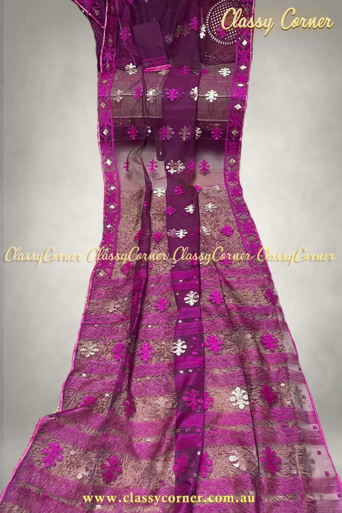 Magenta Hot Pink Jamdanee Saree - Classy Corner