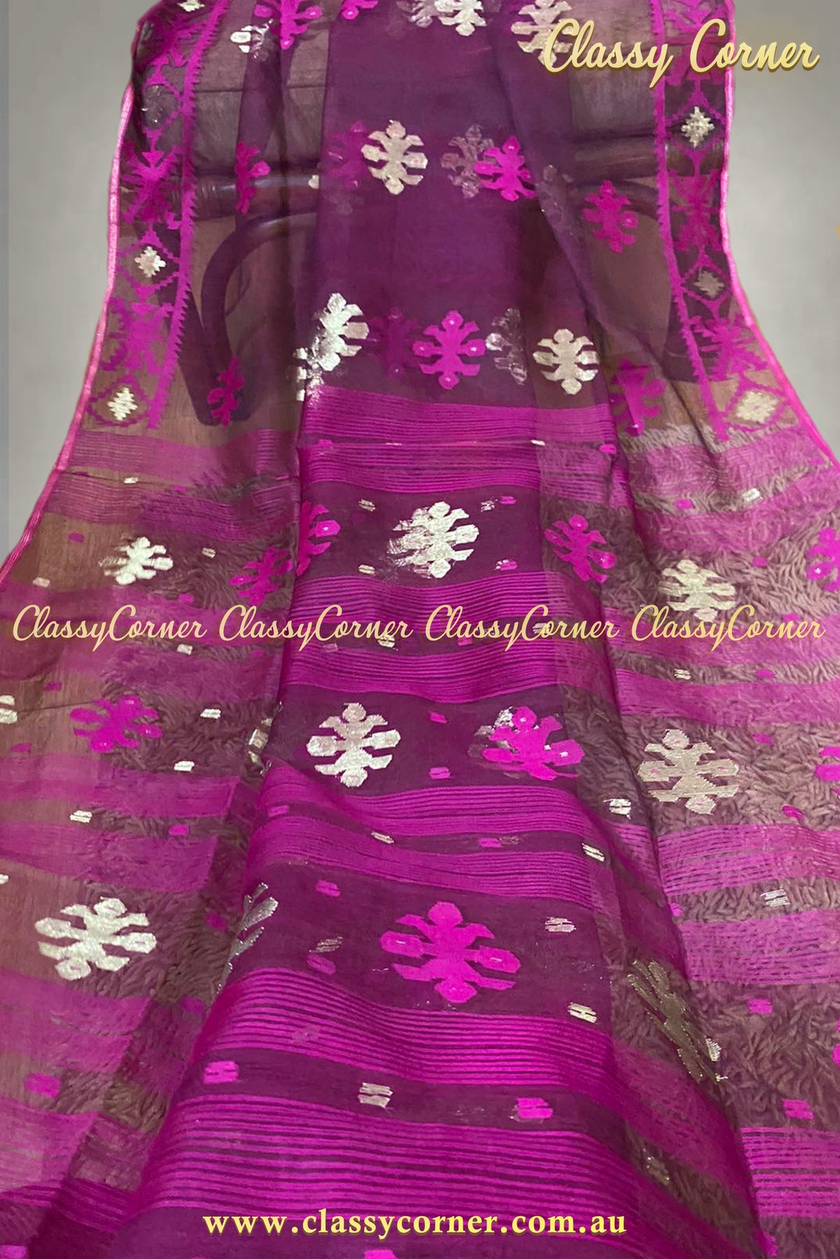 Magenta Hot Pink Jamdanee Saree - Classy Corner