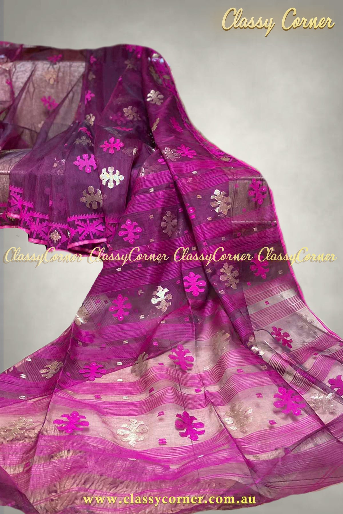 Magenta Hot Pink Jamdanee Saree - Classy Corner