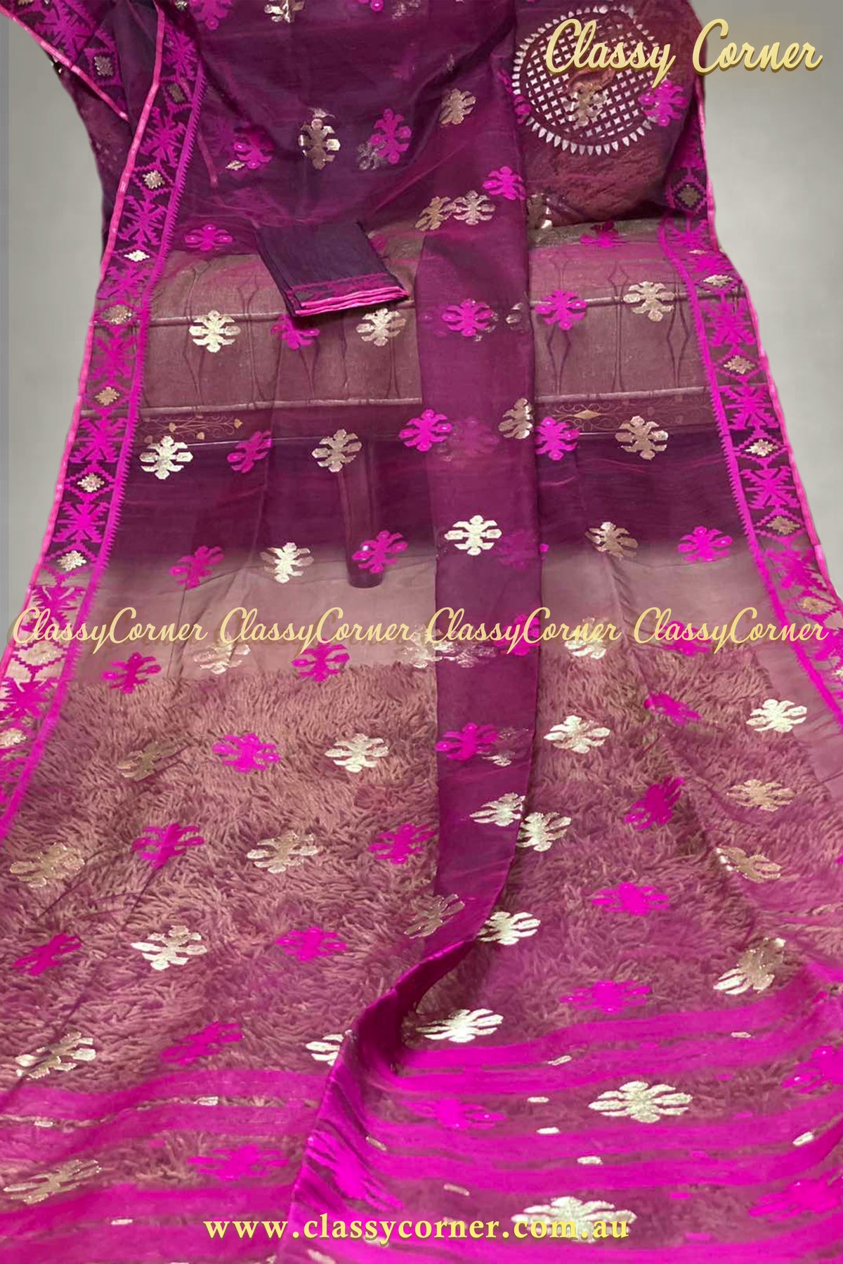 Magenta Hot Pink Jamdanee Saree - Classy Corner