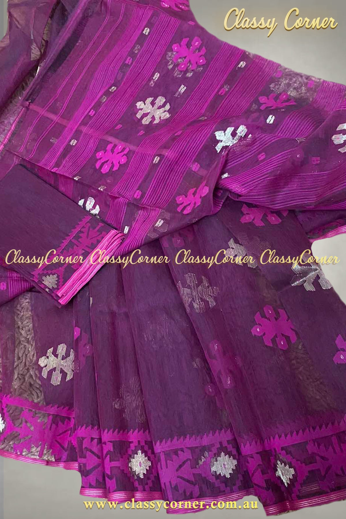 Magenta Hot Pink Jamdanee Saree - Classy Corner