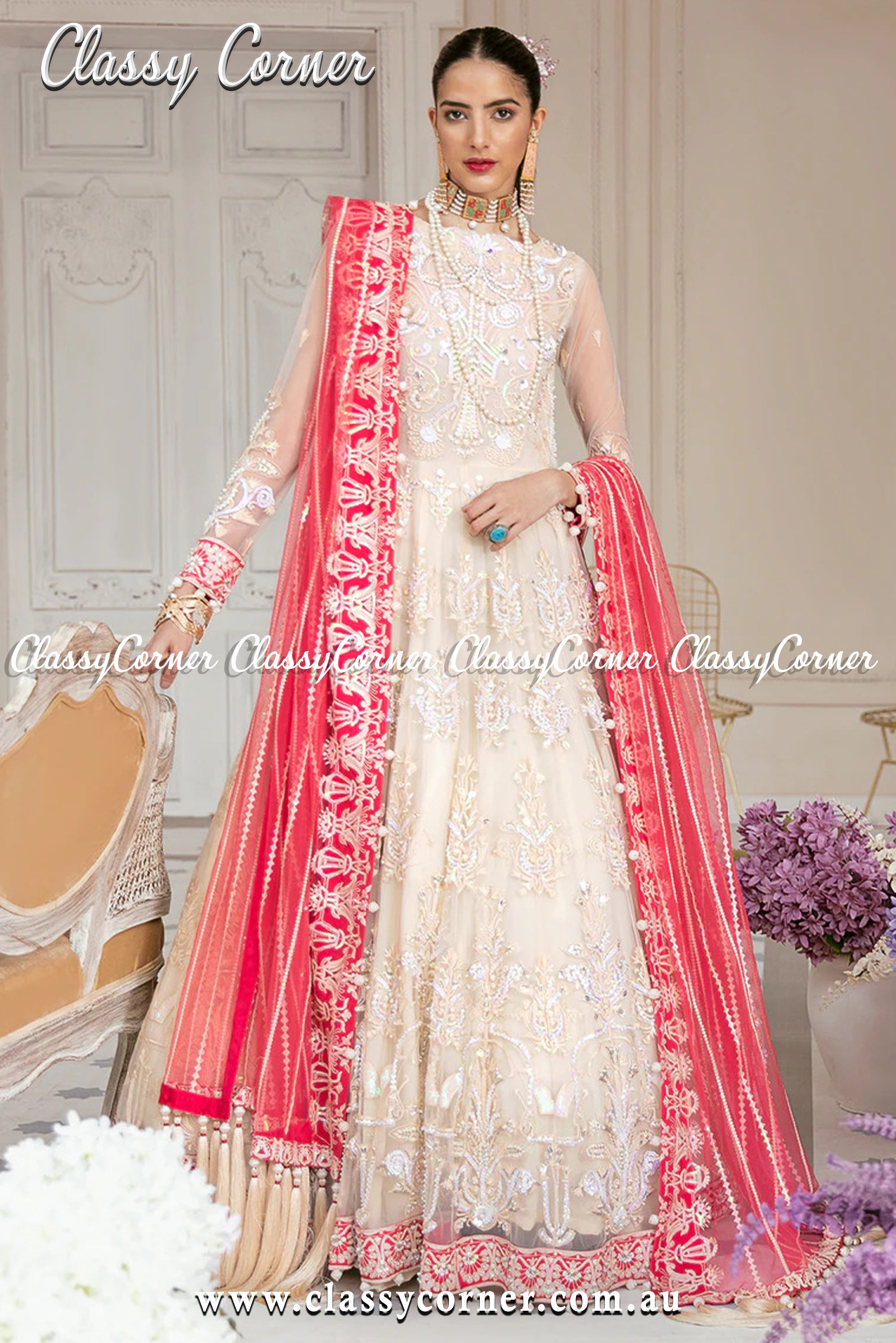 Embellished Ghagra Choli Wedding Dress in Ivory #BN1018 | White bridal  dresses, Bridal dresses, Pakistani wedding outfits