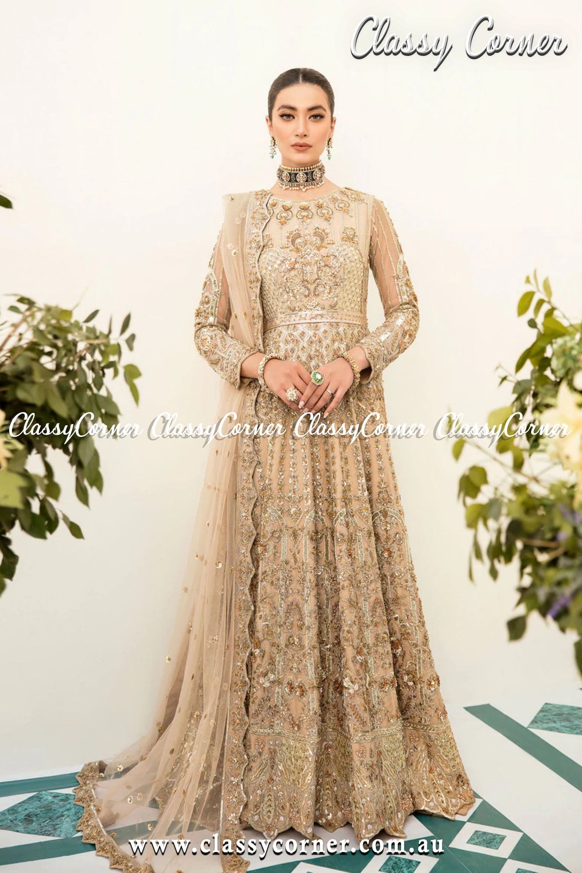 Golden Beige Wedding Gown - Classy Corner