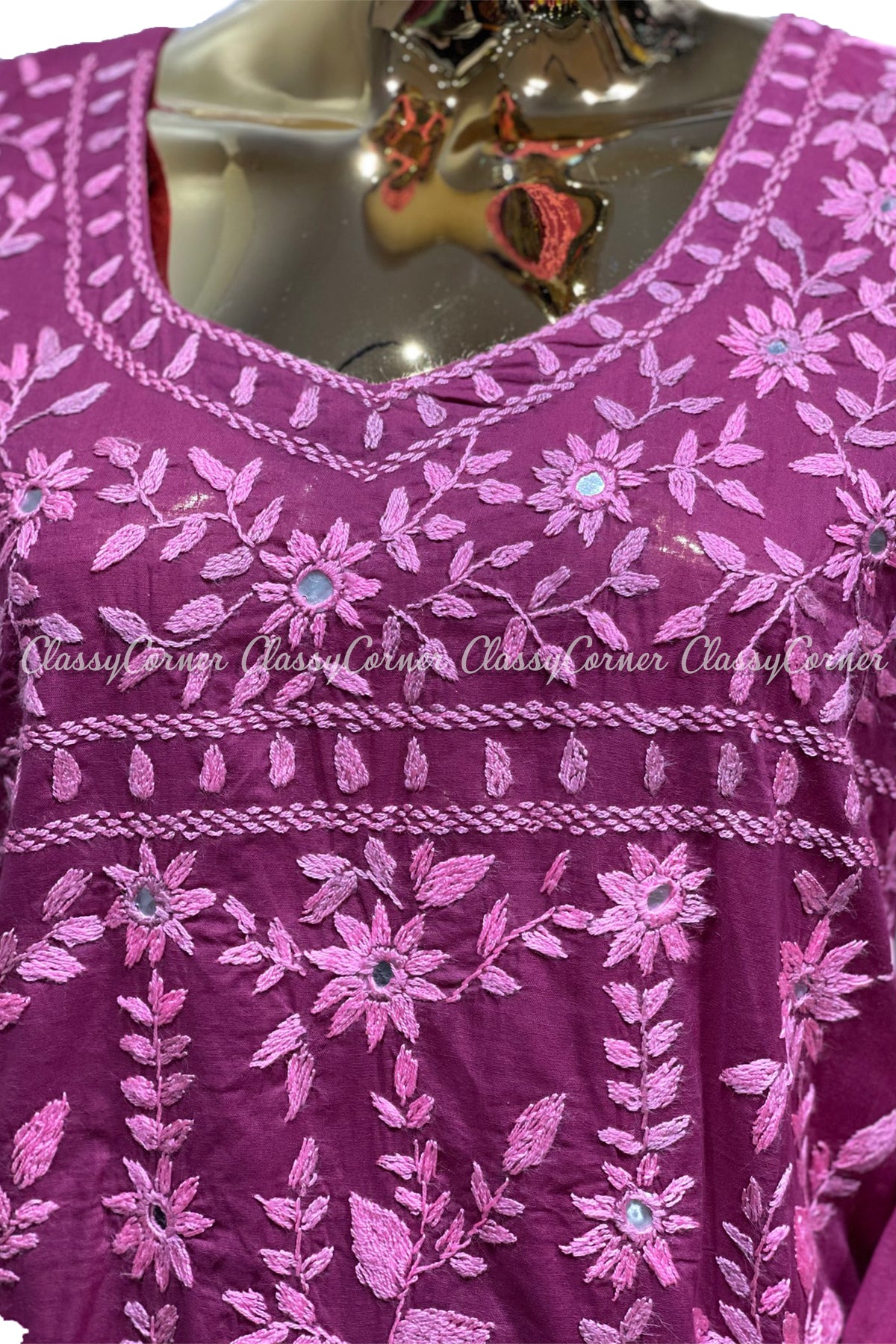 Pink Hand Embroidered Cotton Salwar Kameez Set - Classy Corner