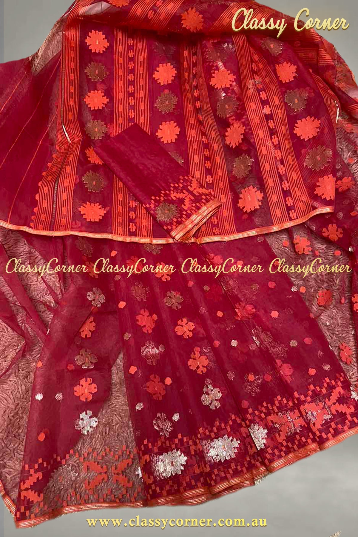 Red Gold Jamdanee Saree - Classy Corner