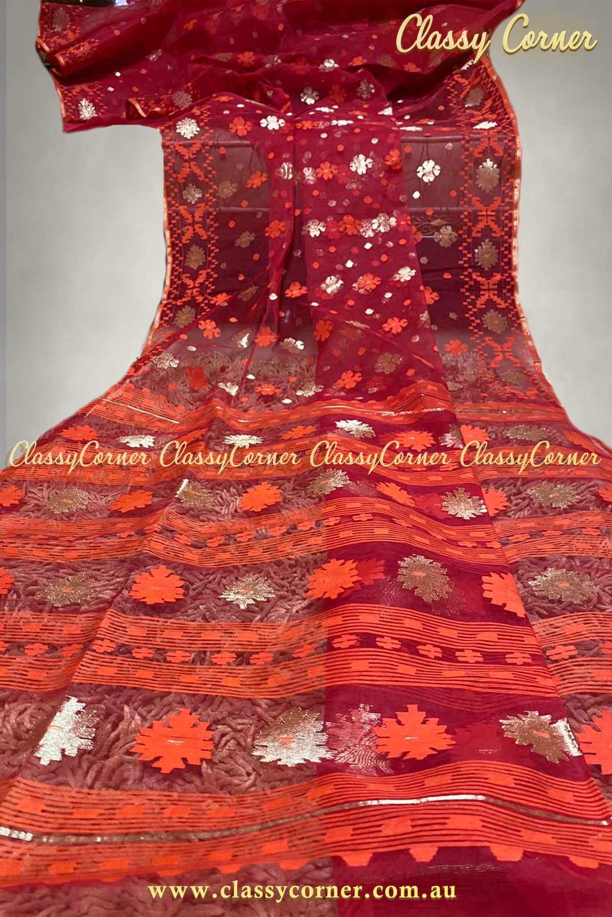 Red Gold Jamdanee Saree - Classy Corner