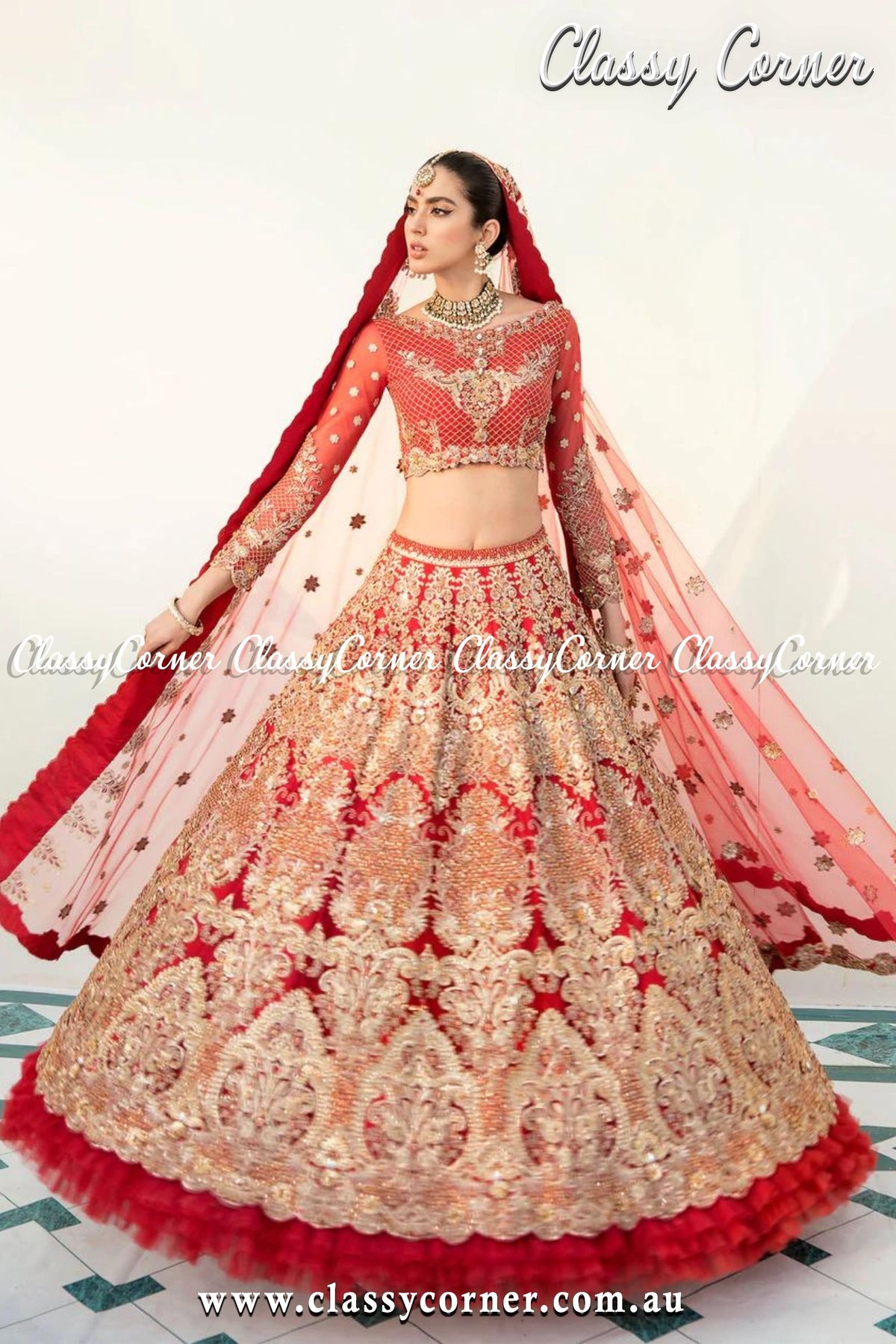 Red Gold Wedding Lehenga - Classy Corner