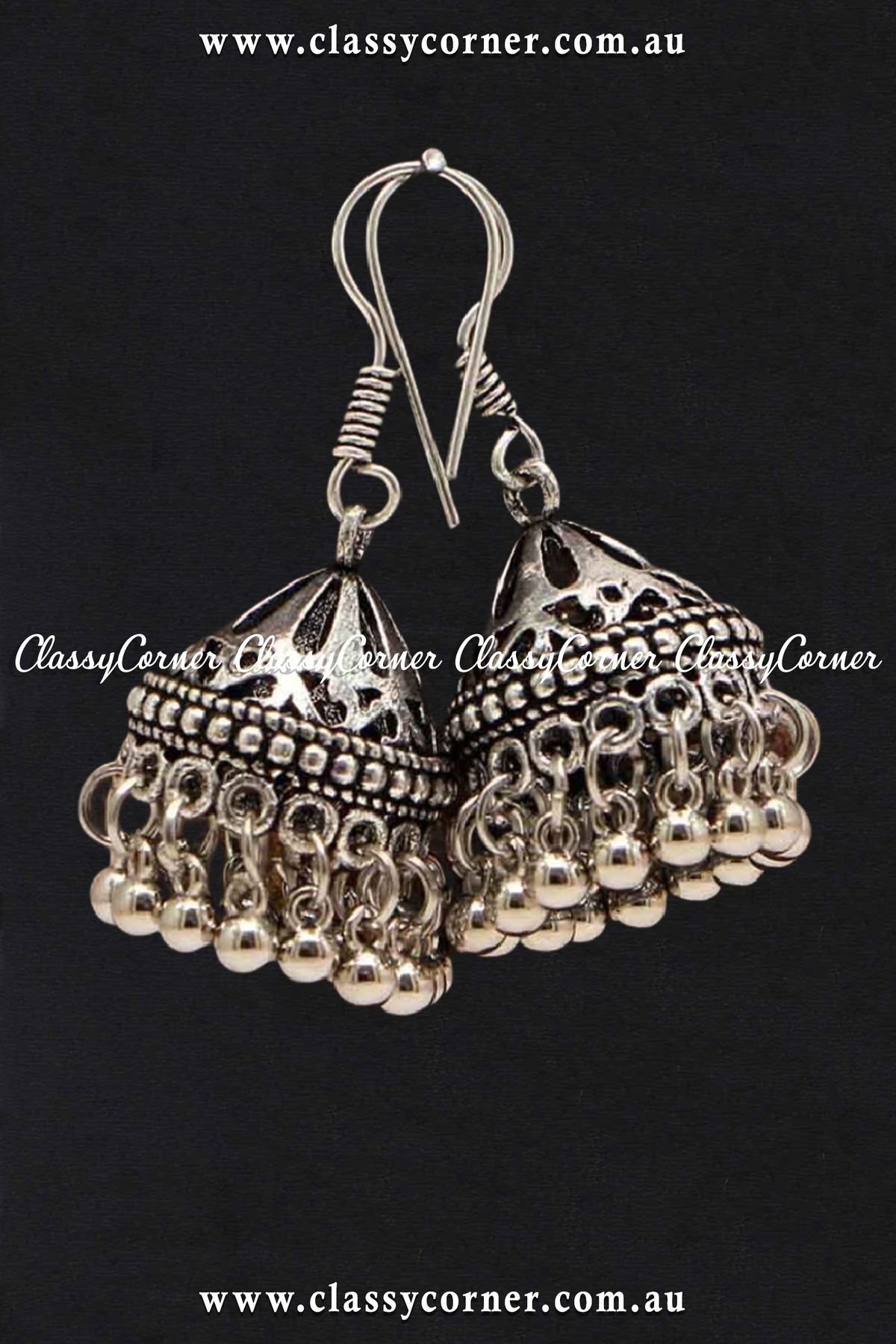 Silver Beads Oxidised Earrings - Classy Corner