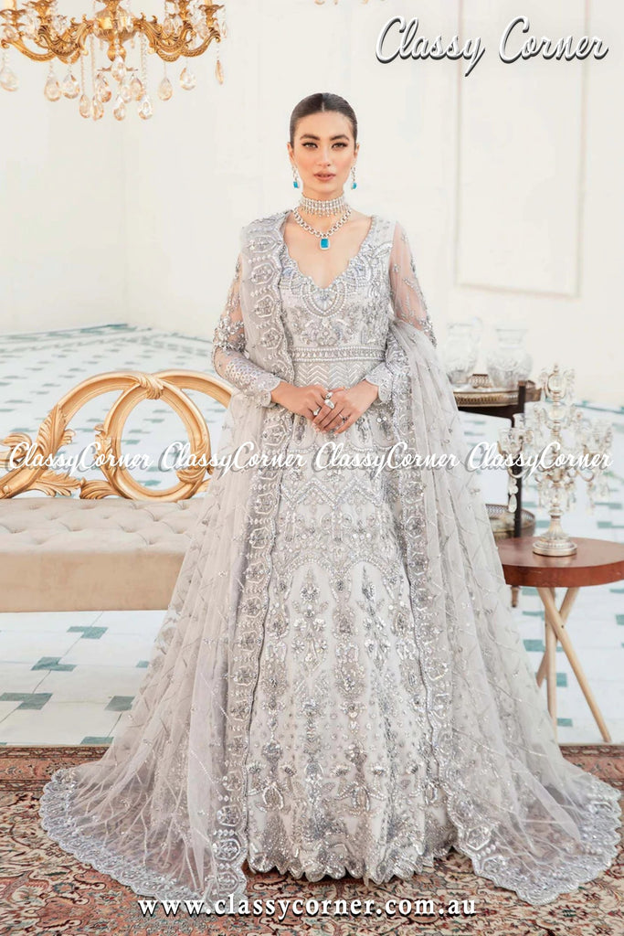 Grey and blue pakistani wedding clearance dress